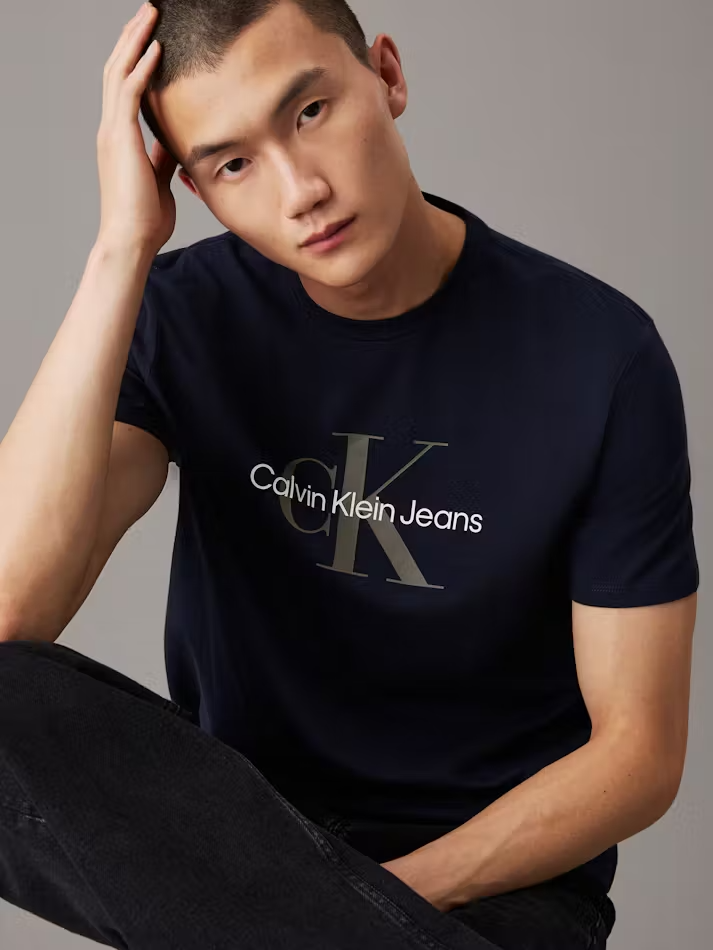 Calvin Klein T-Shirt Men's Blue Cotton Monogram Classic Fit Tee