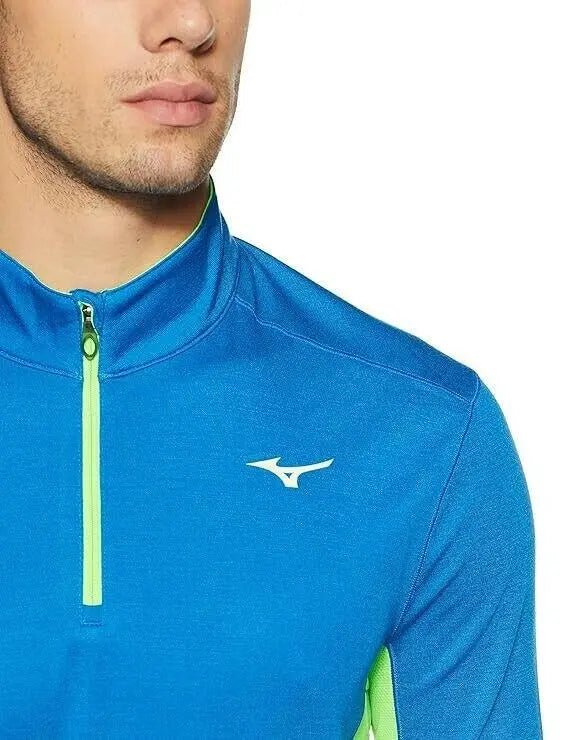 Mizuno Warmalite Running Top Men Blue Half Zip Mock Neck Long Sleeve.
