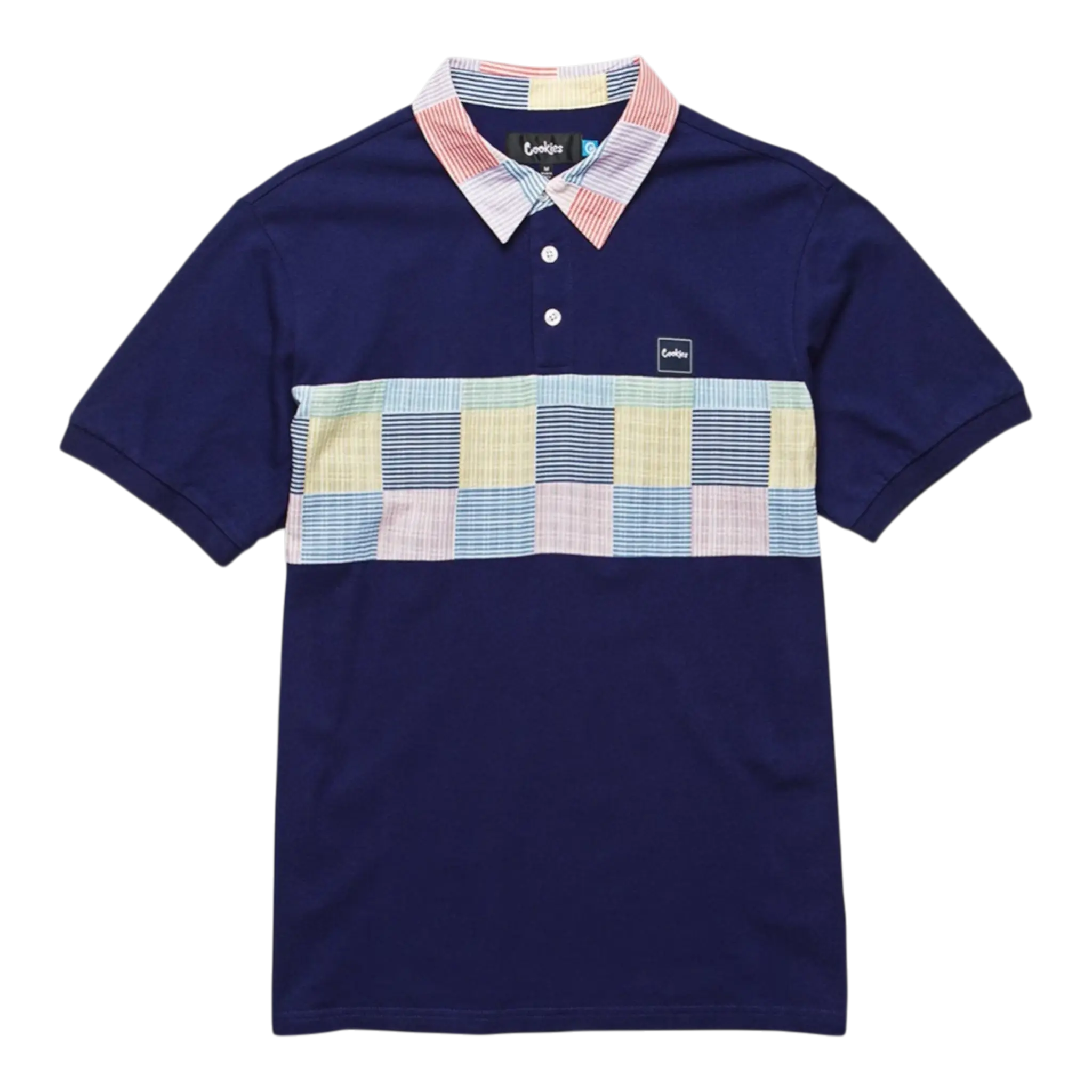 South Hampton Seersucker Patchwork Polo Men's Shirt Small Cookies