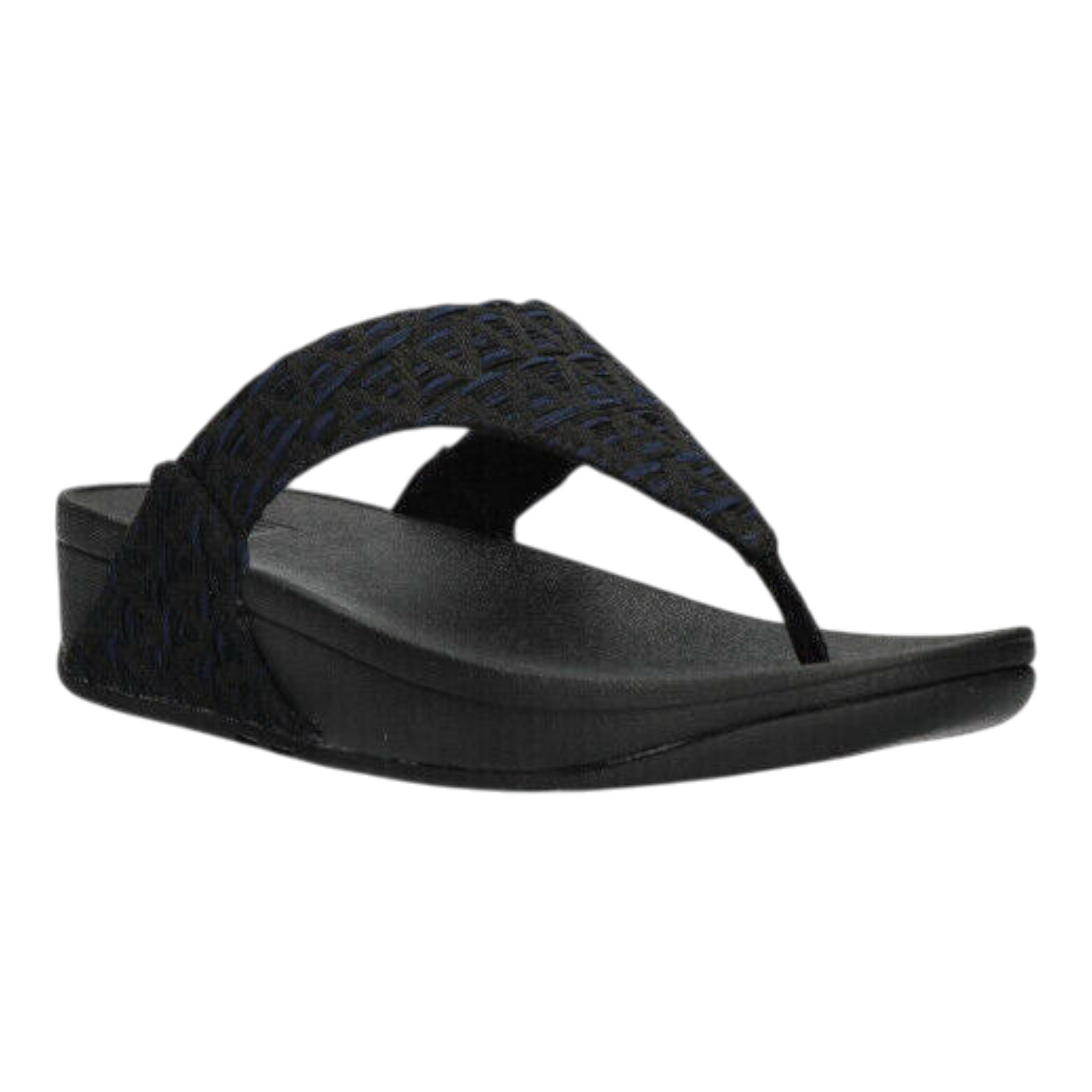 FitFlop Lulu Toe-Post Sandals Women's Black Geo-Webbing Slip On Slippers FitFlop