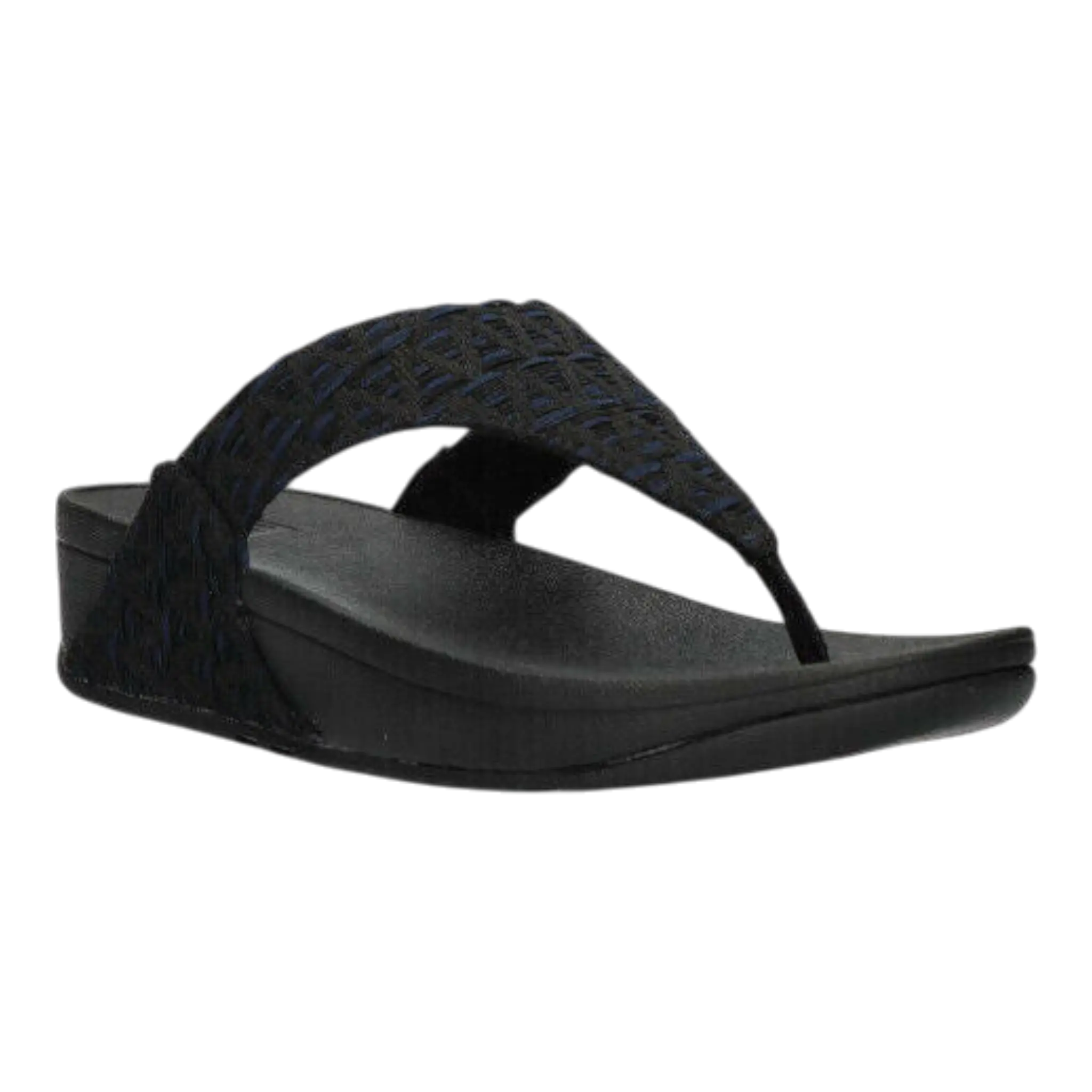 FitFlop Lulu Toe-Post Sandals Women's Black Geo-Webbing Slip On Slippers FitFlop