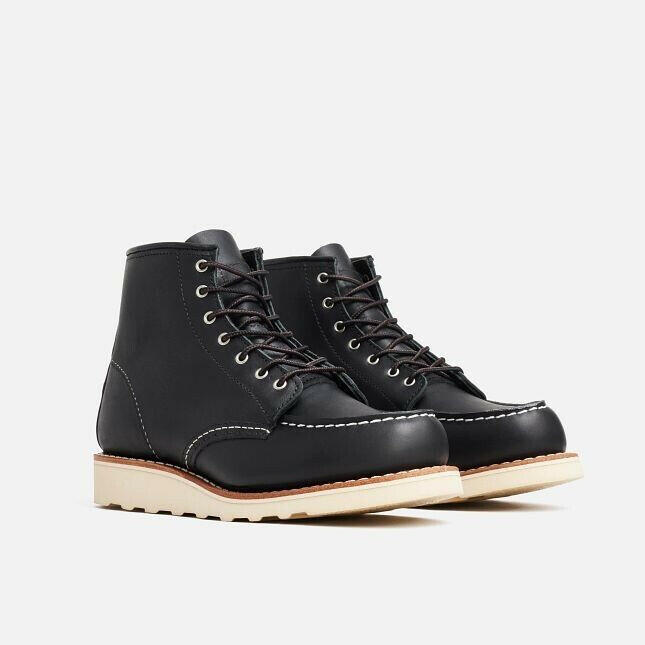 Red Wing Classic 3373 6" Boots Women's Black Boundary Leather Moc Toe Lace-Up.