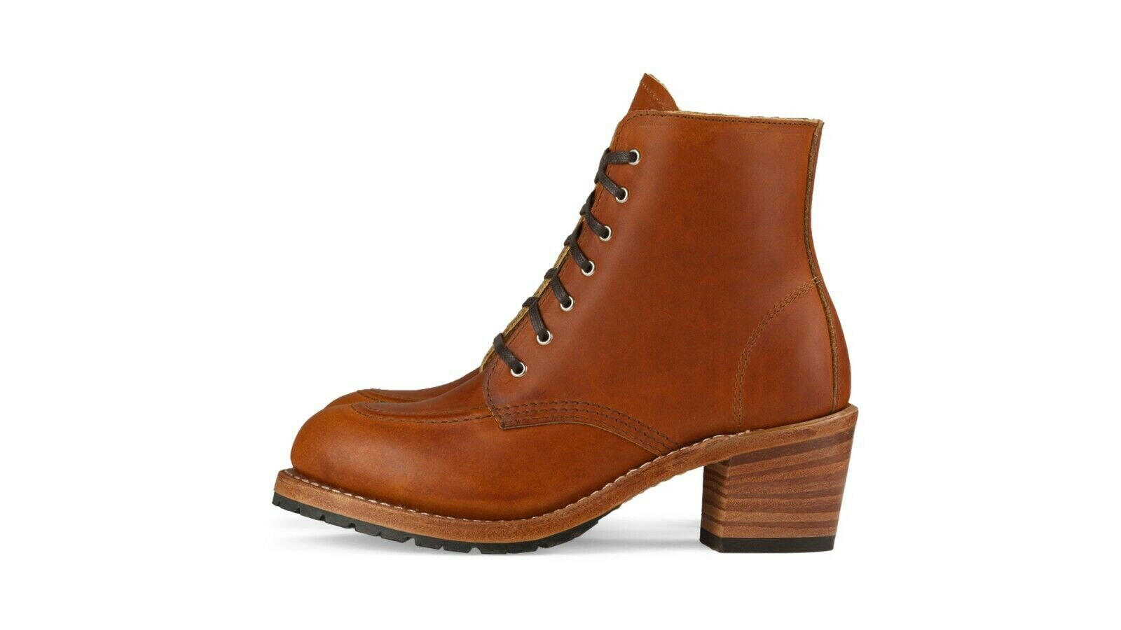 Red Wing Heritage Clara 3404 Boots Women's Brown Leather Lace Up Block Heel.