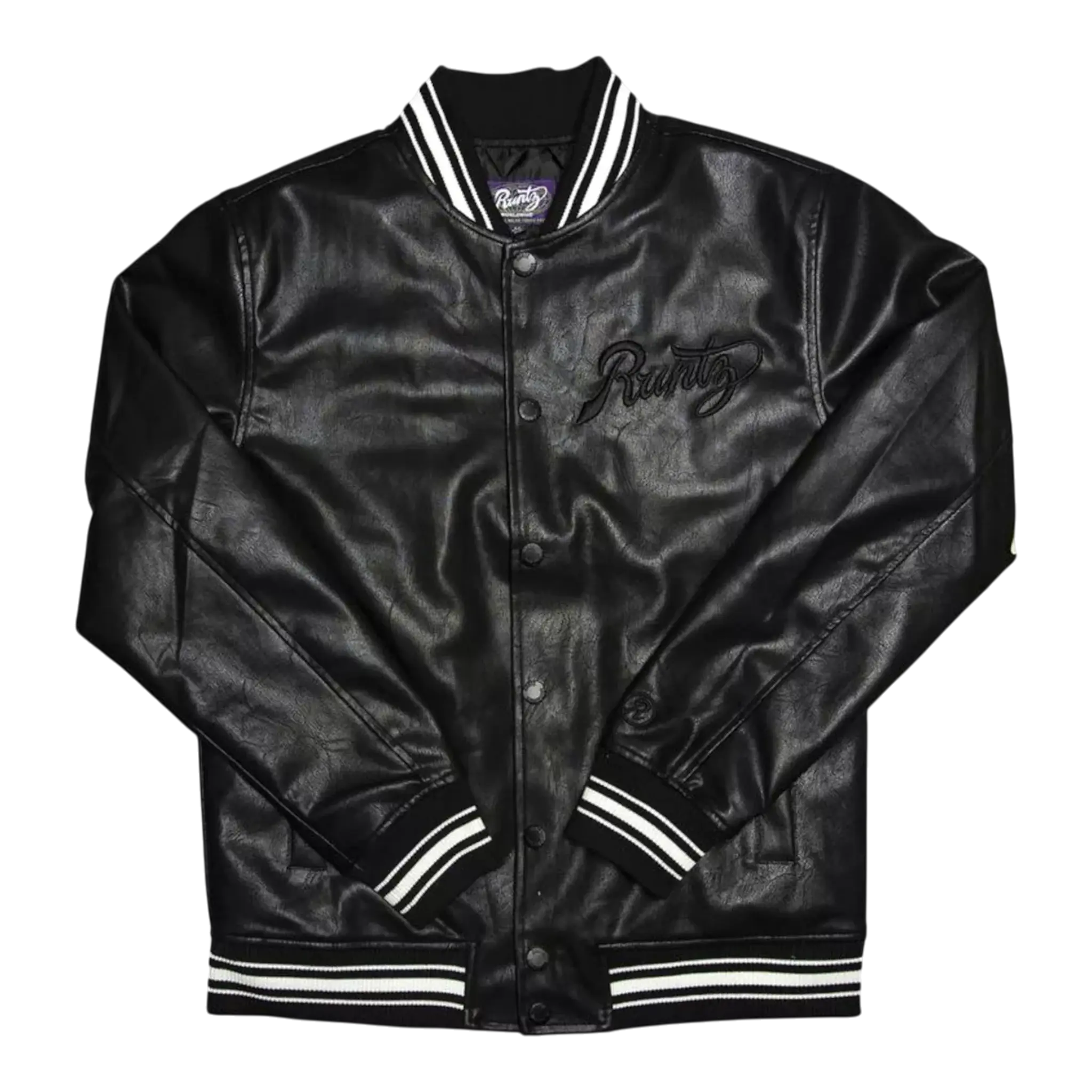 Runtz Scriptz Leather Varsity Men’s Jacket – Black/White Runtz