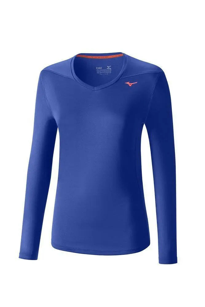Mizuno Core Running T-Shirt Women Blue DryLite Long Sleeve Pullover.