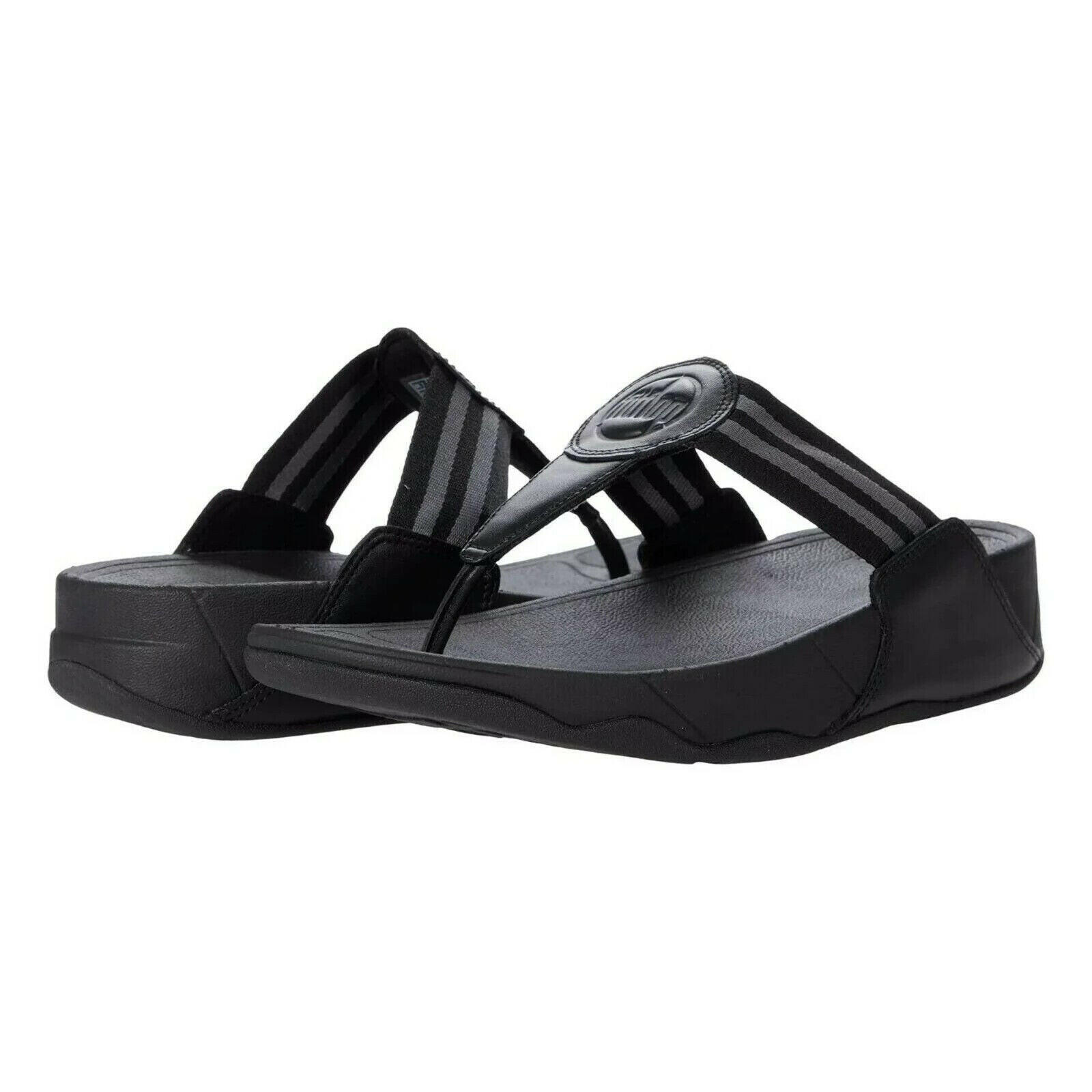FitFlop Walkstar Toe Post Sandals Women's Black Slip-On Wedge Comfort.