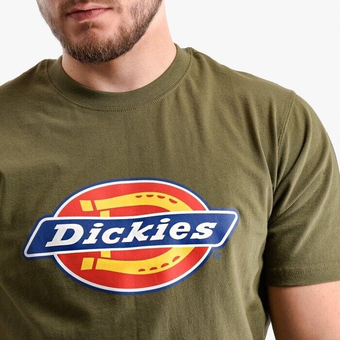 Dickies T-Shirt Men's Olive Green Horseshoe Logo Crew Neck Short Sleeve Pullover