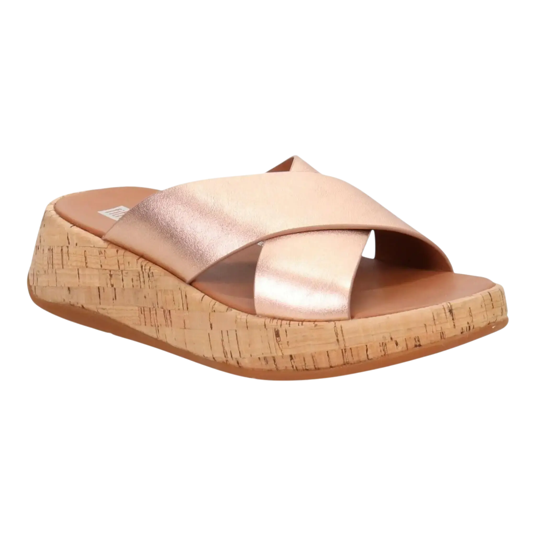 FitFlop F-Mode Cross Sandals Women's Rose Gold Leather Cork Flatform FitFlop