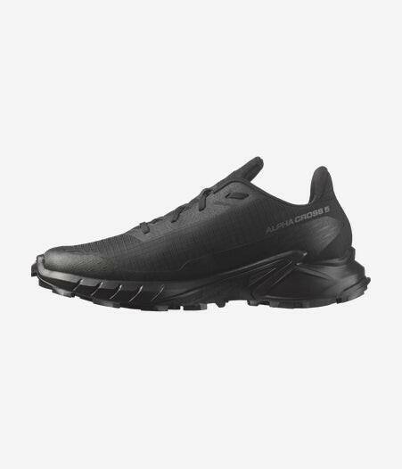Salomon ALPHACROSS 5 473131 Sneakers Men Black Ebony Lace Up Trail Running Shoes.
