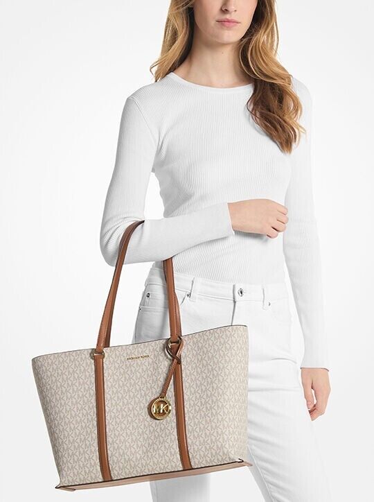 Michael Kors Temple Tote Bag Women's Large Beige Shoulder Bag.