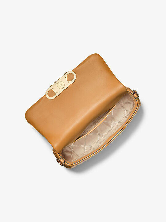 Michael Kors Parker Shoulder Bag Women Medium Pale Peanut Leather.