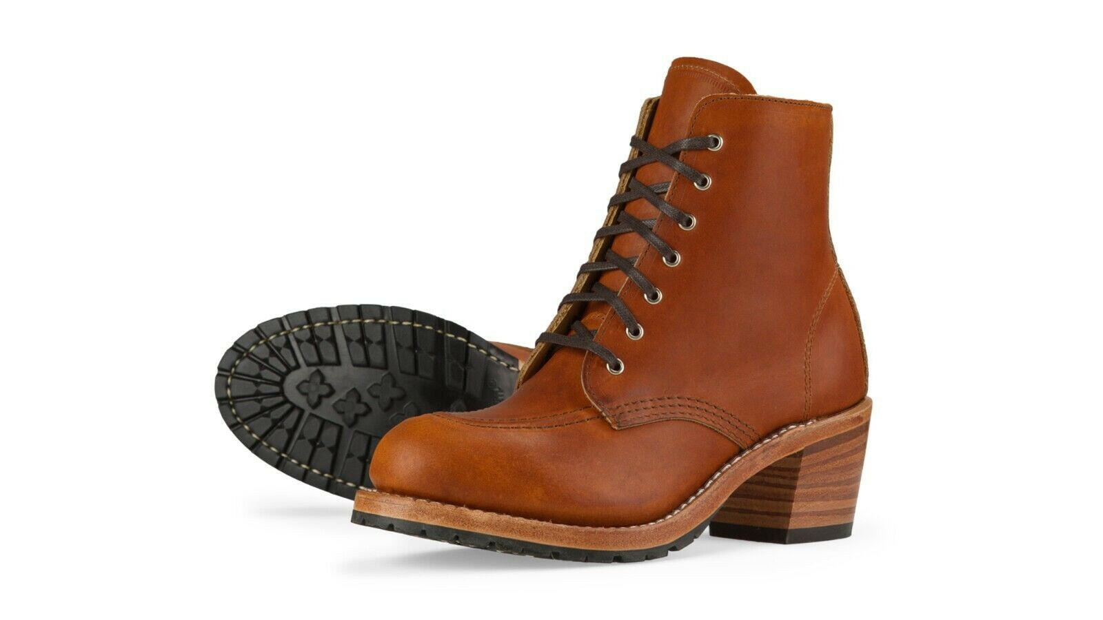Red Wing Heritage Clara 3404 Boots Women's Brown Leather Lace Up Block Heel.