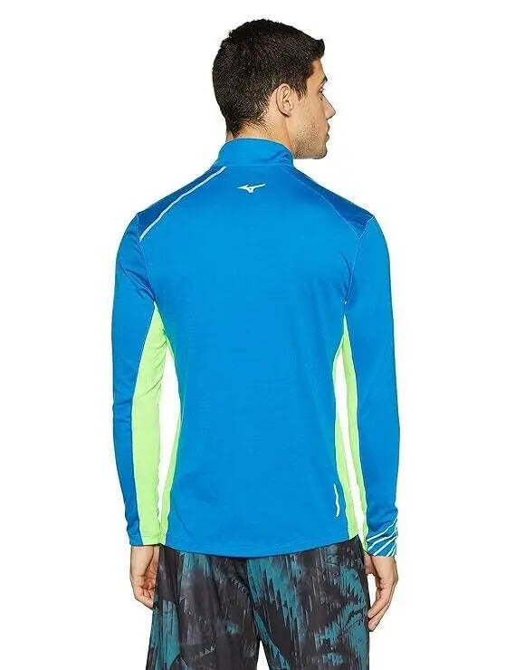 Mizuno Warmalite Running Top Men Blue Half Zip Mock Neck Long Sleeve.