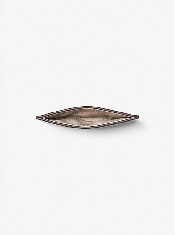 Michael Kors Jet Set Wallet Womens Aluminum Pebbled Leather Card Case.