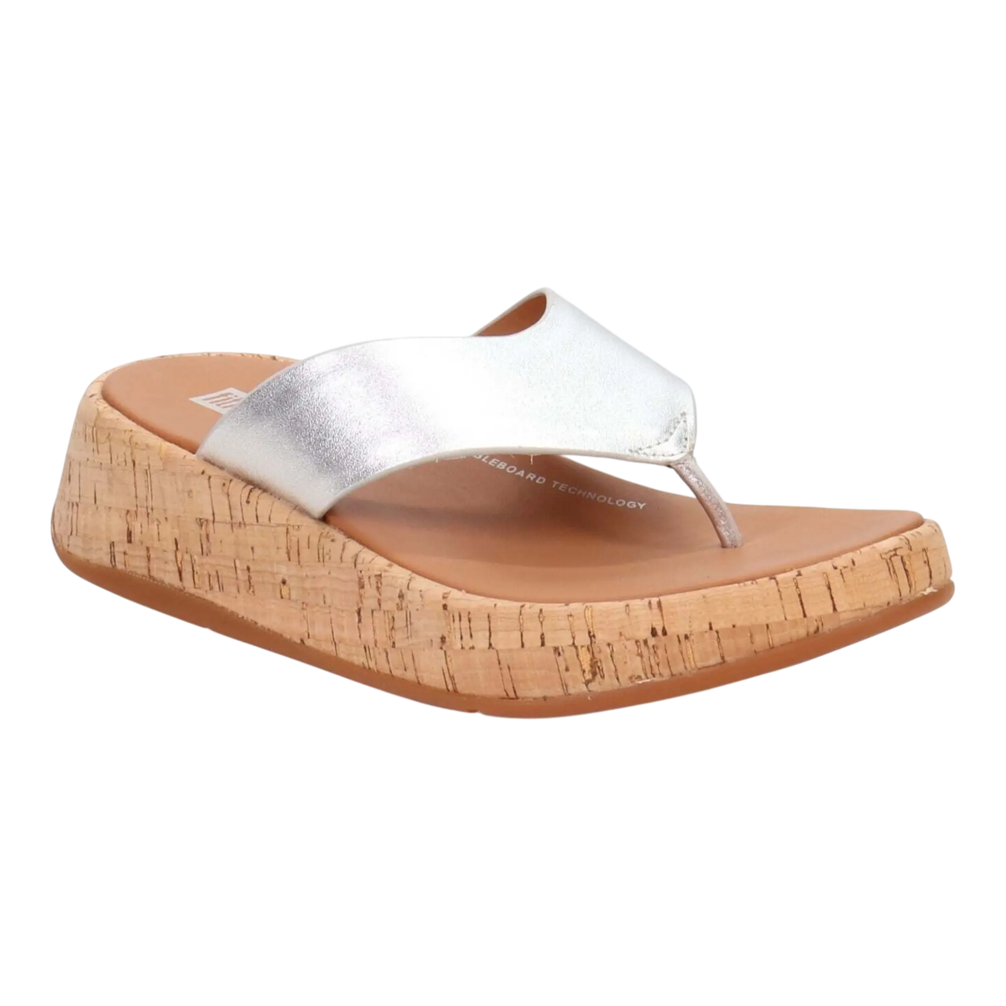FitFlop F-Mode Leather/Cork Flatform Toe Women’s Sandals – Silver FitFlop