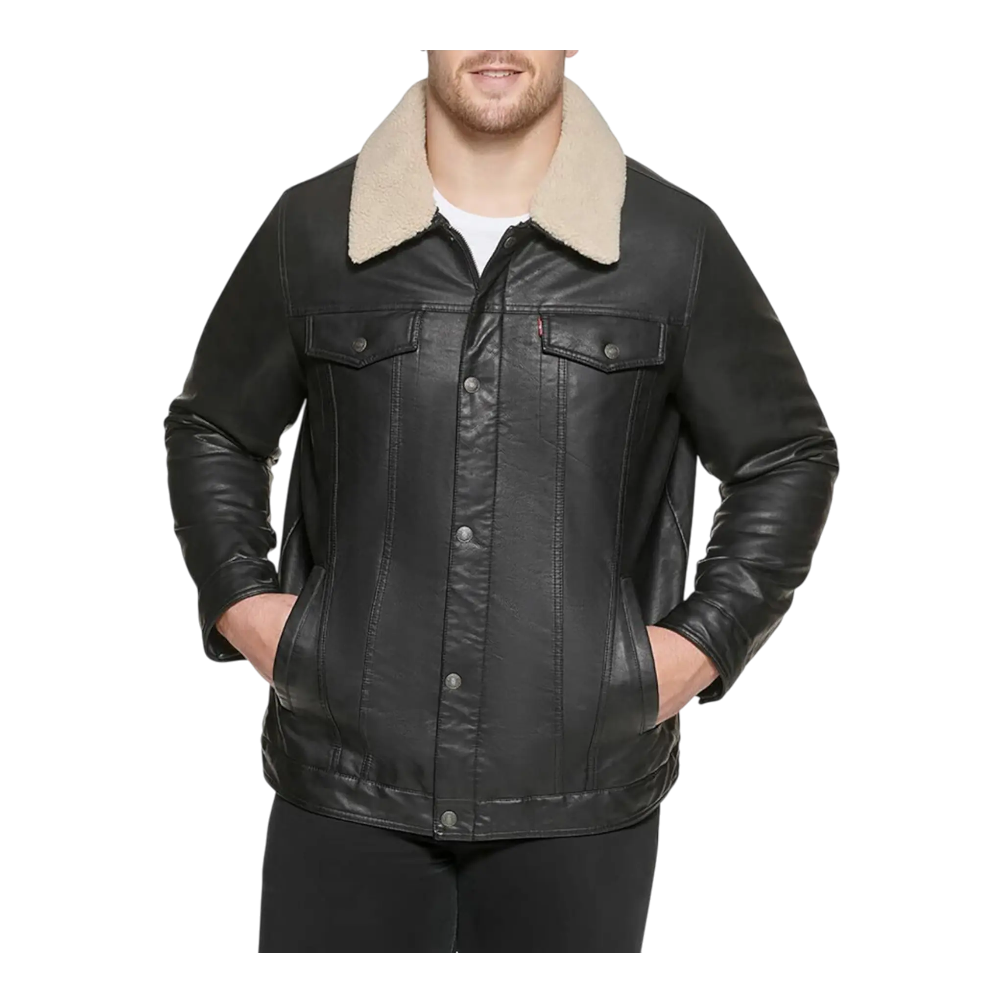 Levi’s Faux Leather Sherpa-Trim Trucker Jacket Men’s Black Levis