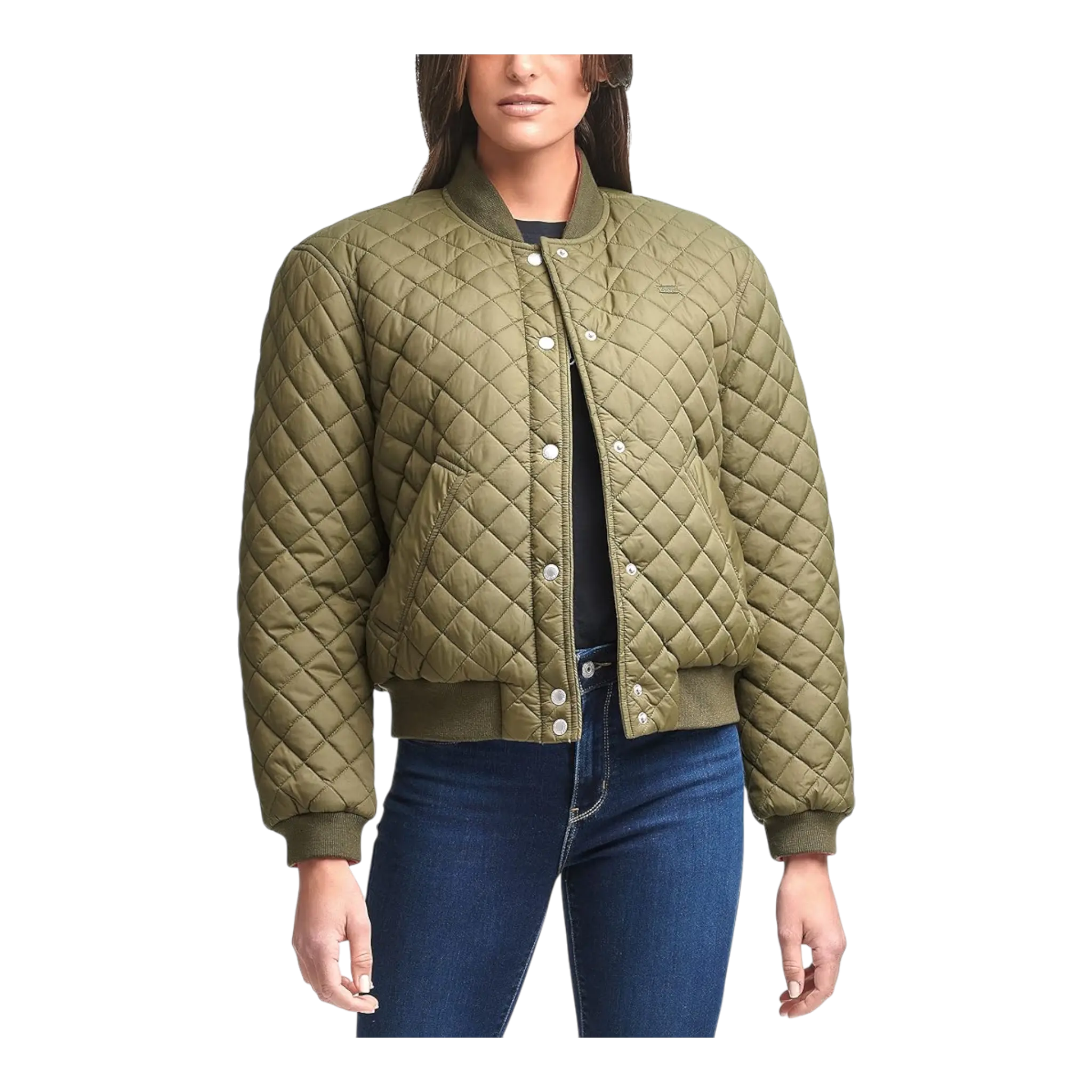 Levi's Diamond Quilt Sherpa Bomber Jacket Women’s Army Green Levis