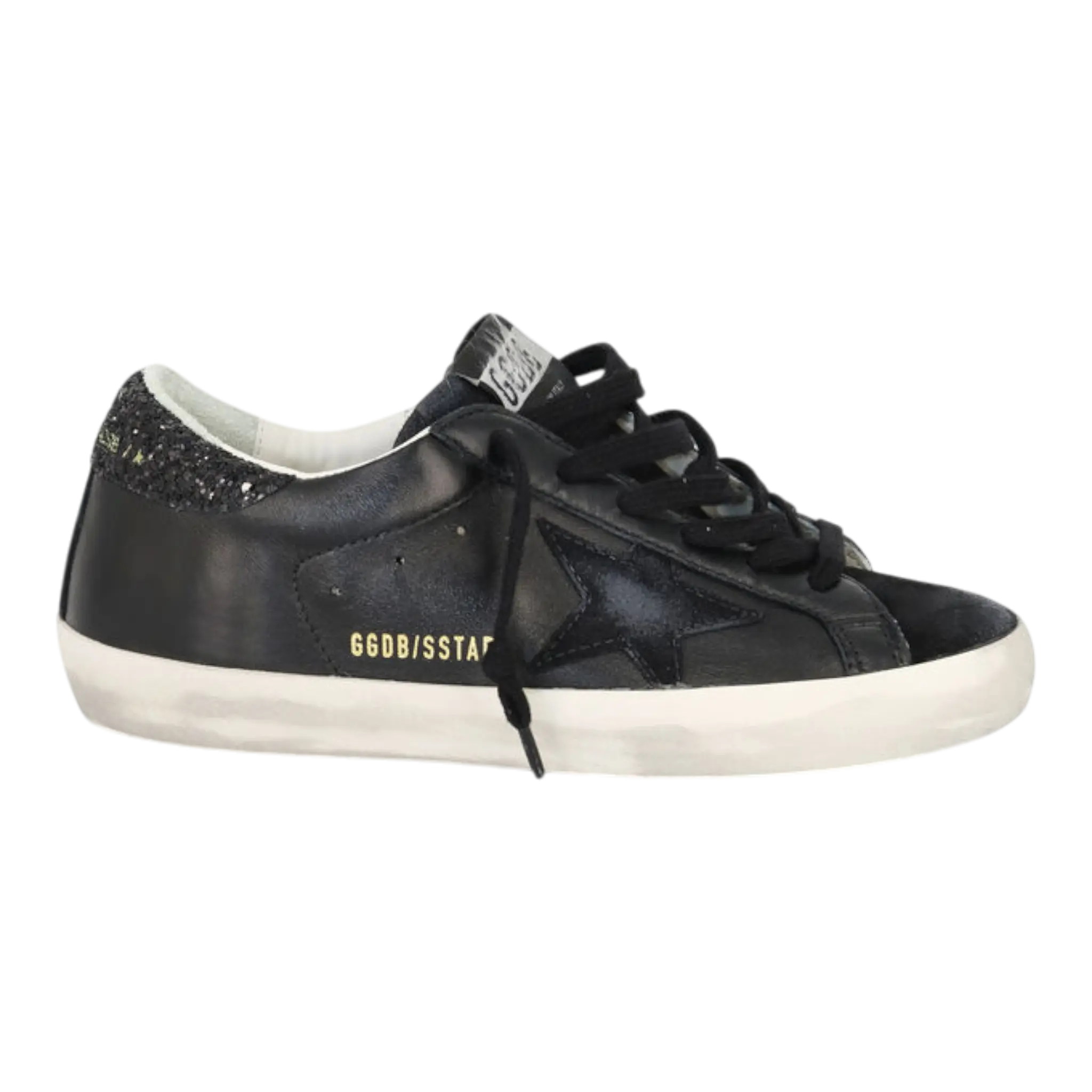 Golden Goose Super-Star Women Sneakers Black Nappa Black Suede Glitter Heel GOLDEN GOOSE