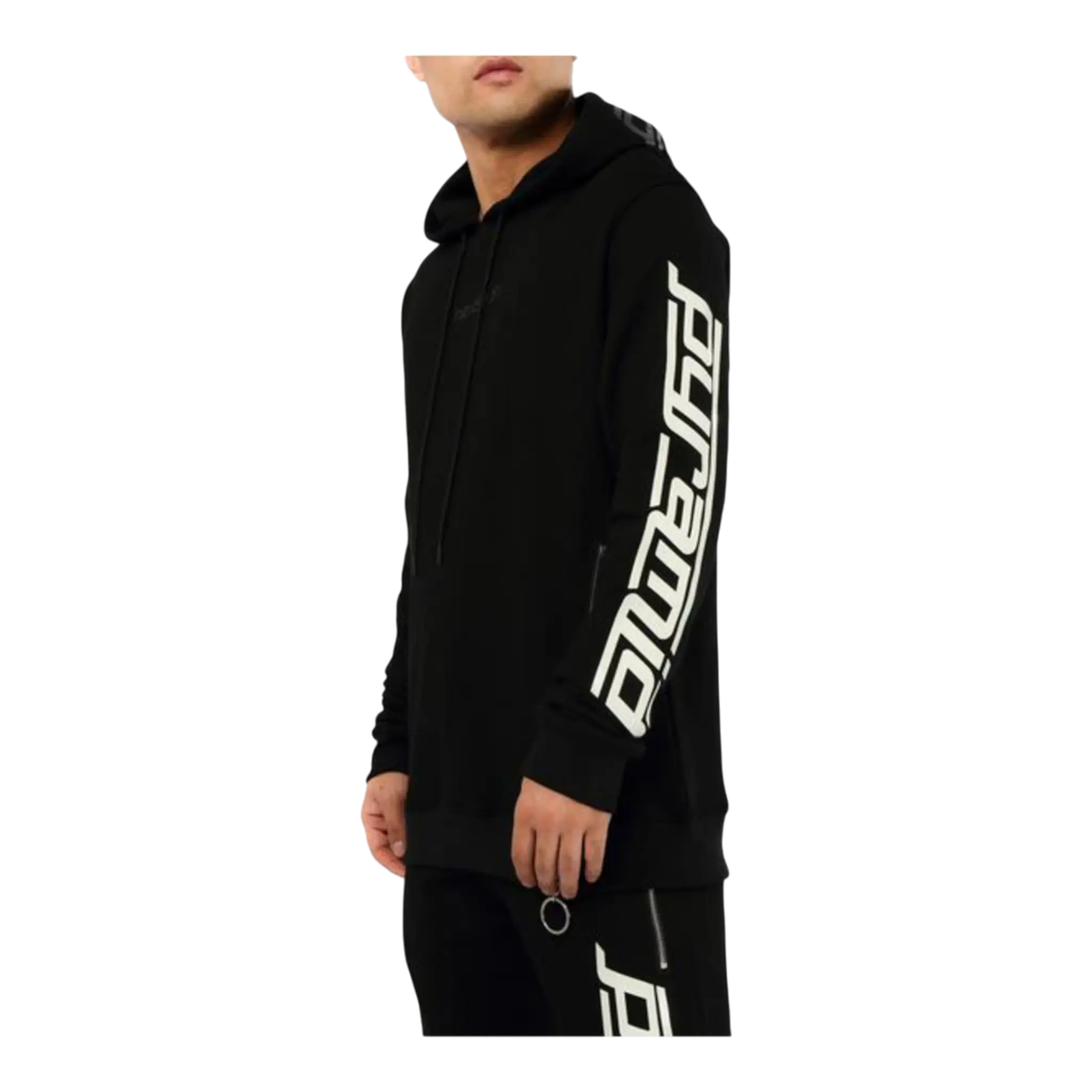 Black Pyramid Slant Zipper Men’s Hoodie – Black/White Black Pyramid