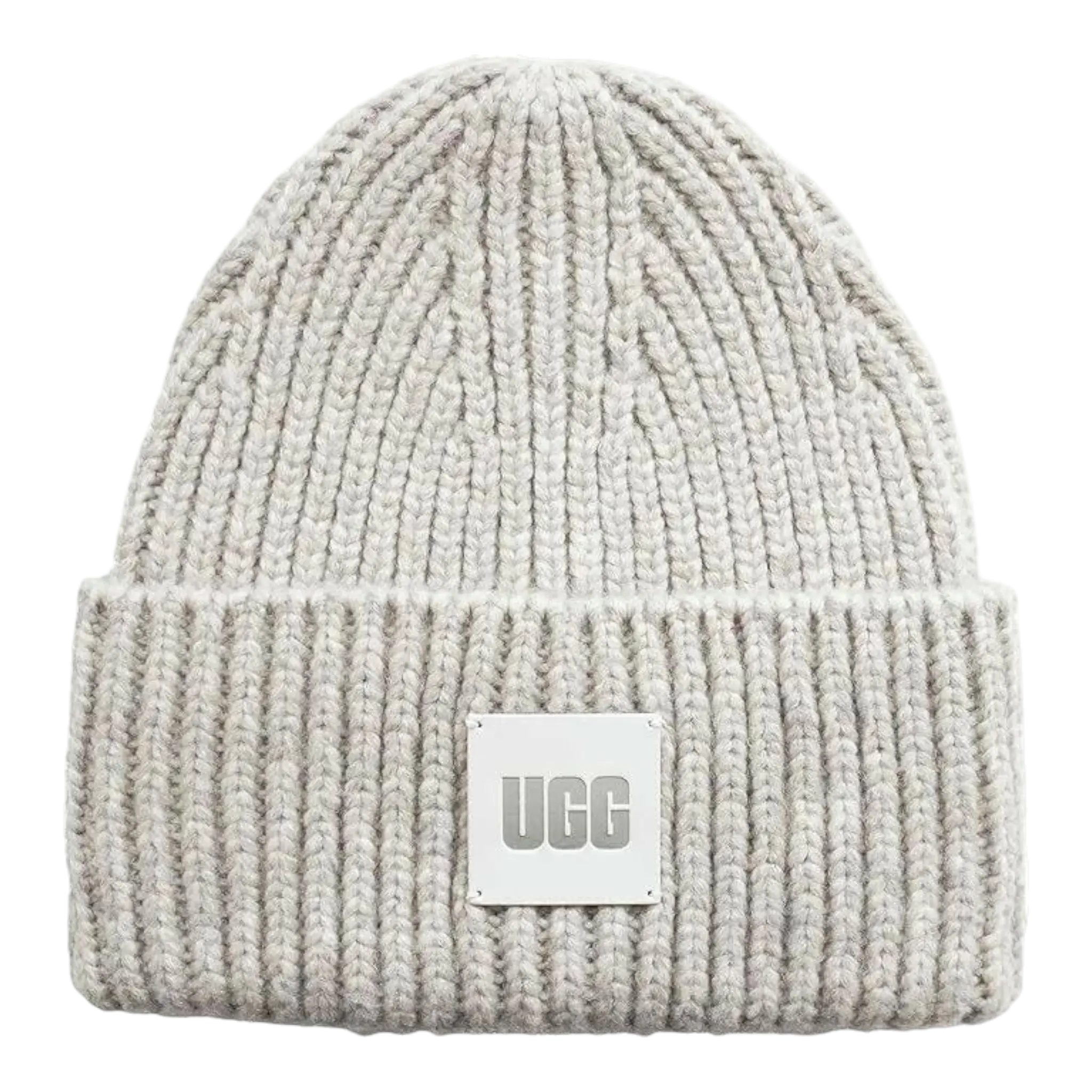 Ugg Chunky Beanie Women's Gray Rib Knit Logo Patch Fold Over Cuff Hat UGG