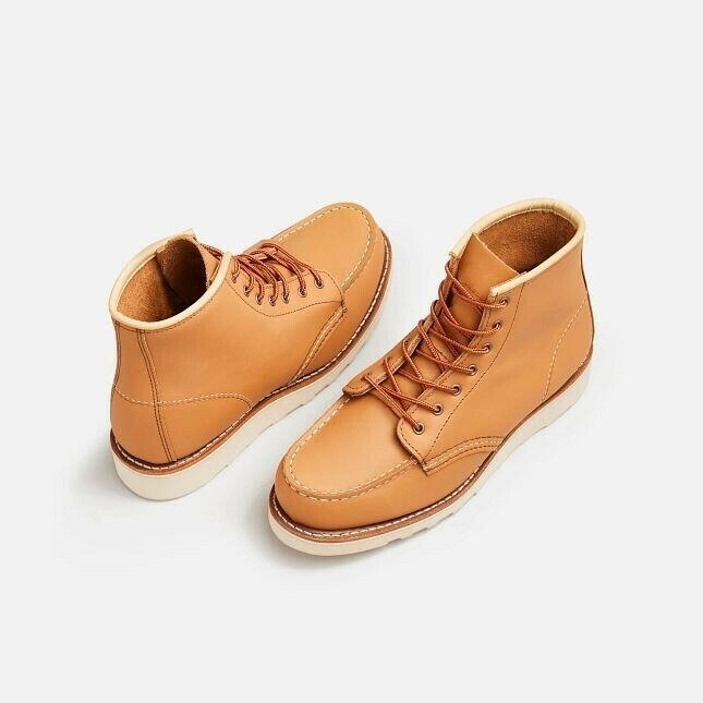 Red Wing Heritage Classic 3383 Women's Tan Leather Moc Toe 6-Inch Ankle Boots.