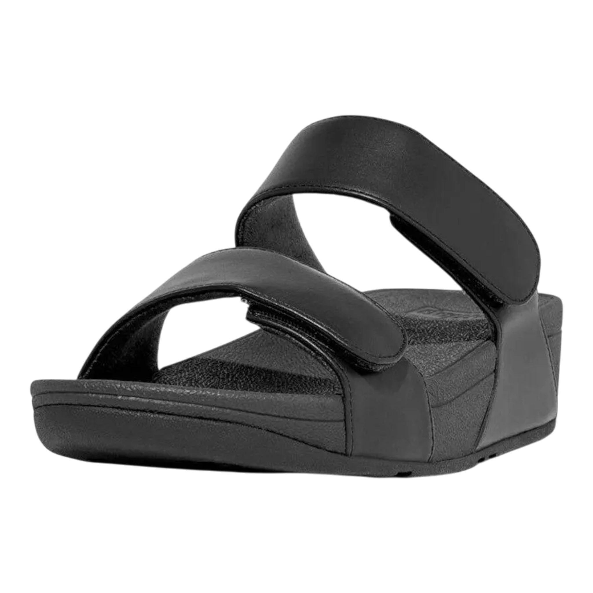 FitFlop LULU Slides Sandals Women's Black Leather Adjustable Slip-on FitFlop