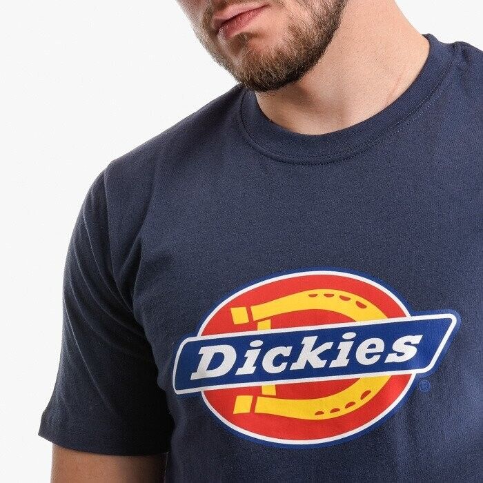 Dickies T-Shirt Men's Navy Blue Cotton Horseshoe Crew Neck Short Sleeve Pullover