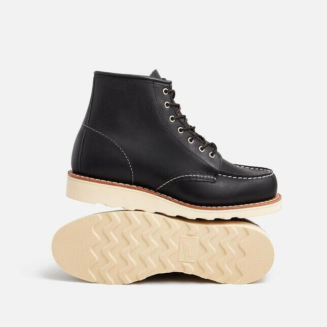 Red Wing Classic 3373 6" Boots Women's Black Boundary Leather Moc Toe Lace-Up.