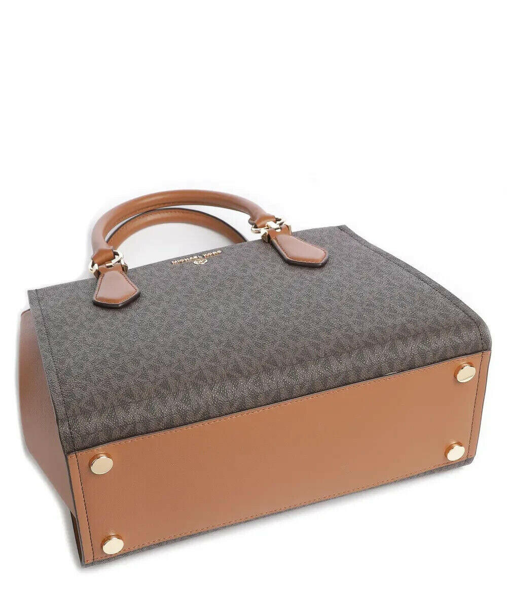 Michael Kors Marilyn Handbag Women Medium Brown Logo Satchel Bag.