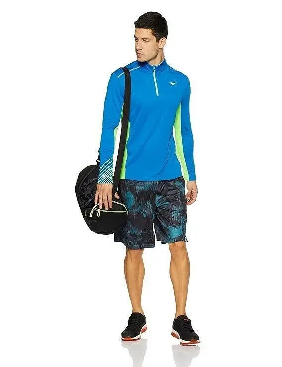 Mizuno Warmalite Running Top Men Blue Half Zip Mock Neck Long Sleeve.