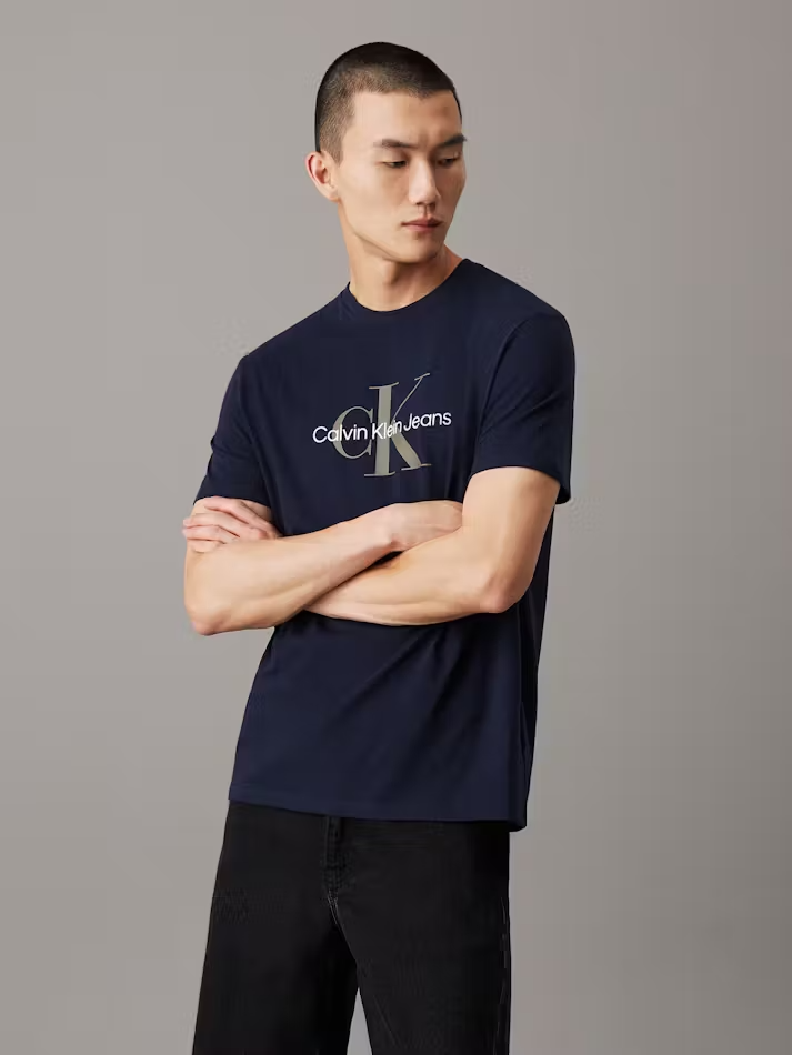 Calvin Klein T-Shirt Men's Blue Cotton Monogram Classic Fit Tee