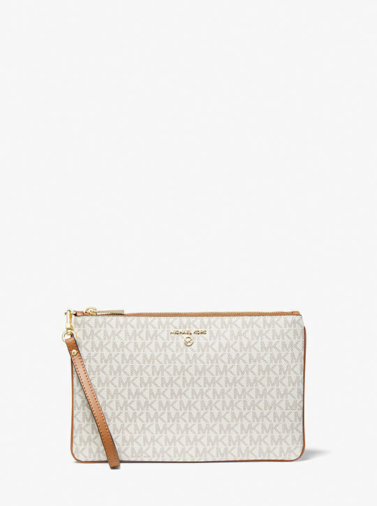 Michael Kors Jet Set Wristlet Wallet Women's L Vanilla Logo Print.