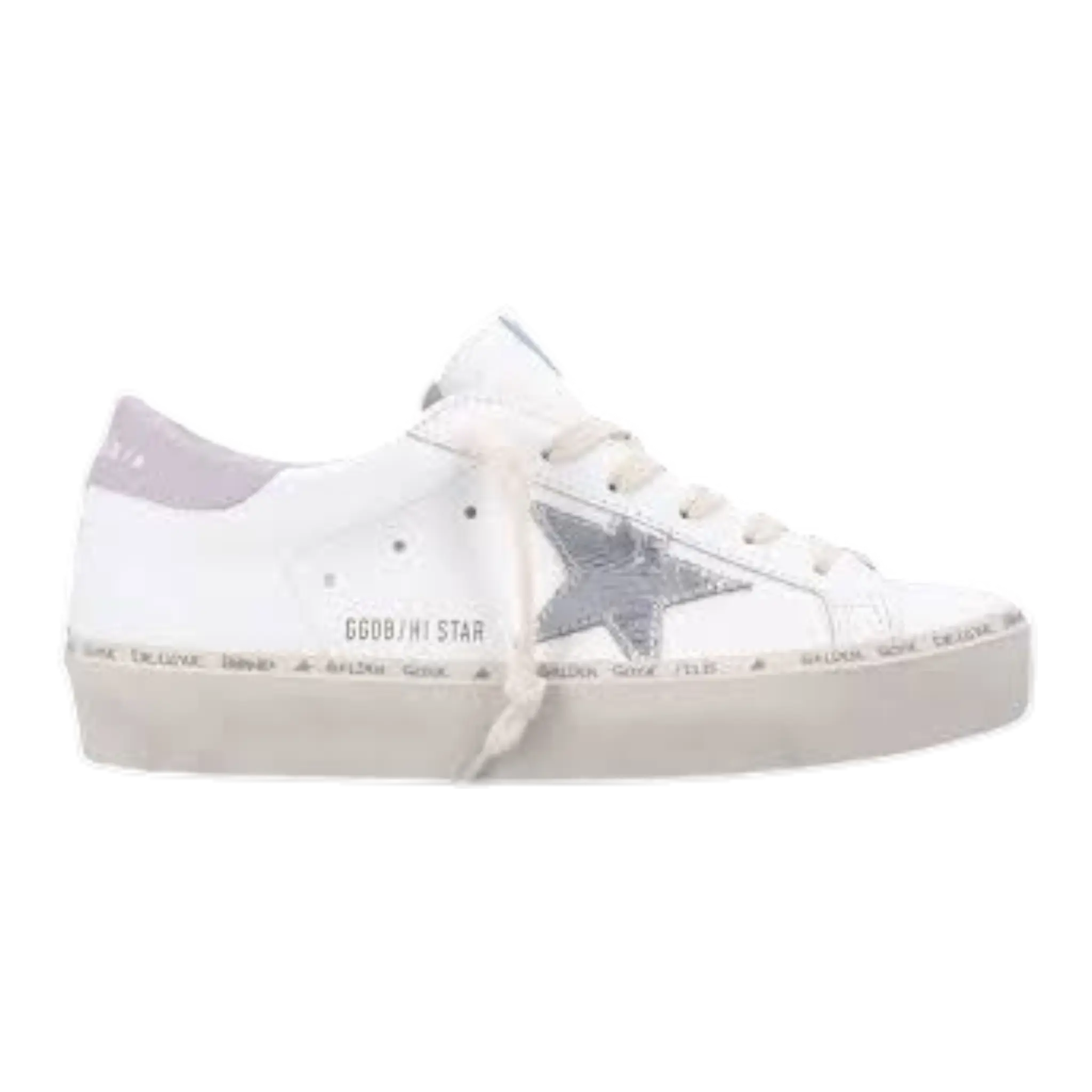 Golden Goose Hi Star Women Sneakers Metallic Silver Heel Crackle Leather GOLDEN GOOSE