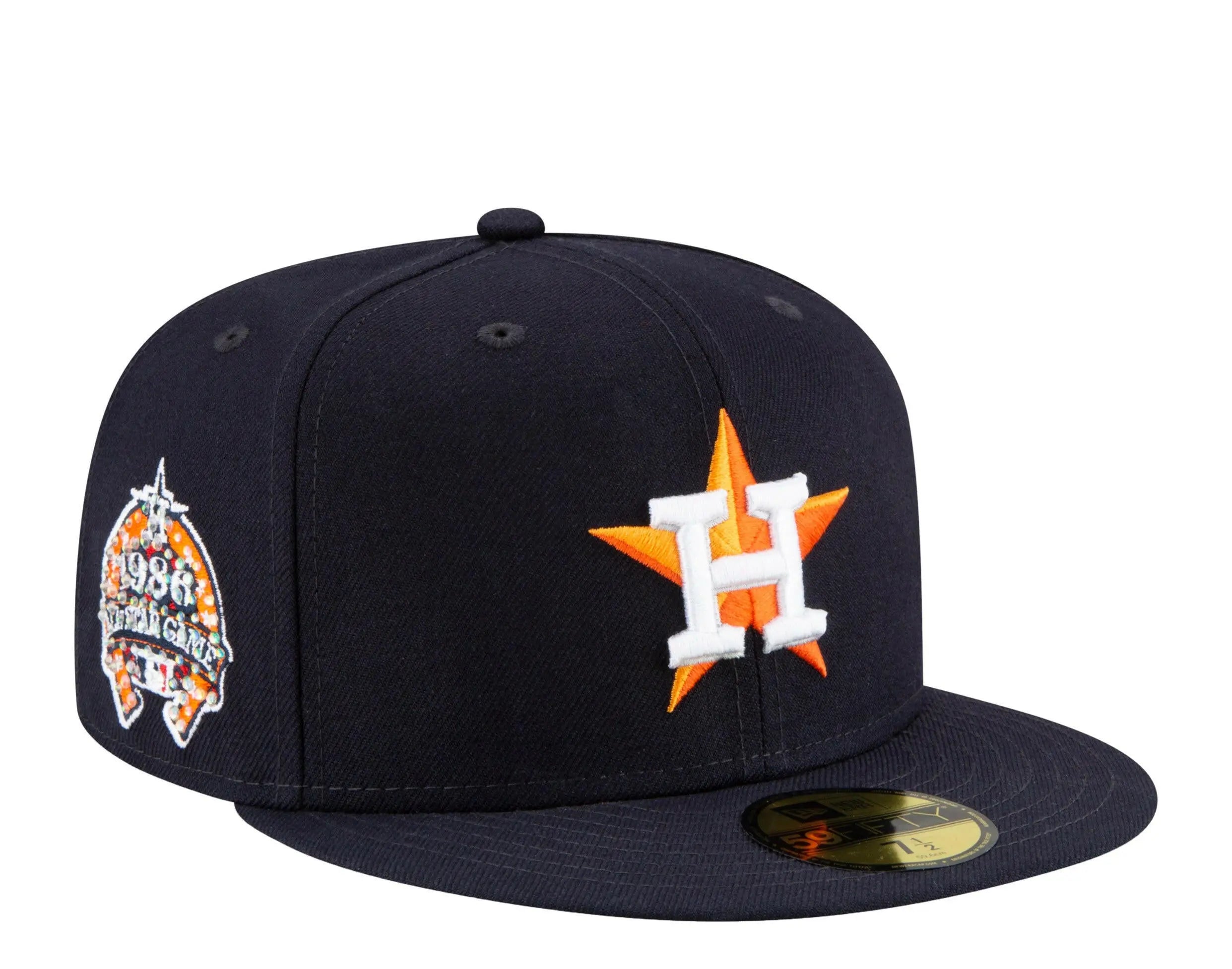 New Era 59Fifty MLB Houston Astros Icy 1986 ASG Side Patch Fitted Hat W/ Baby Blue Undervisor.