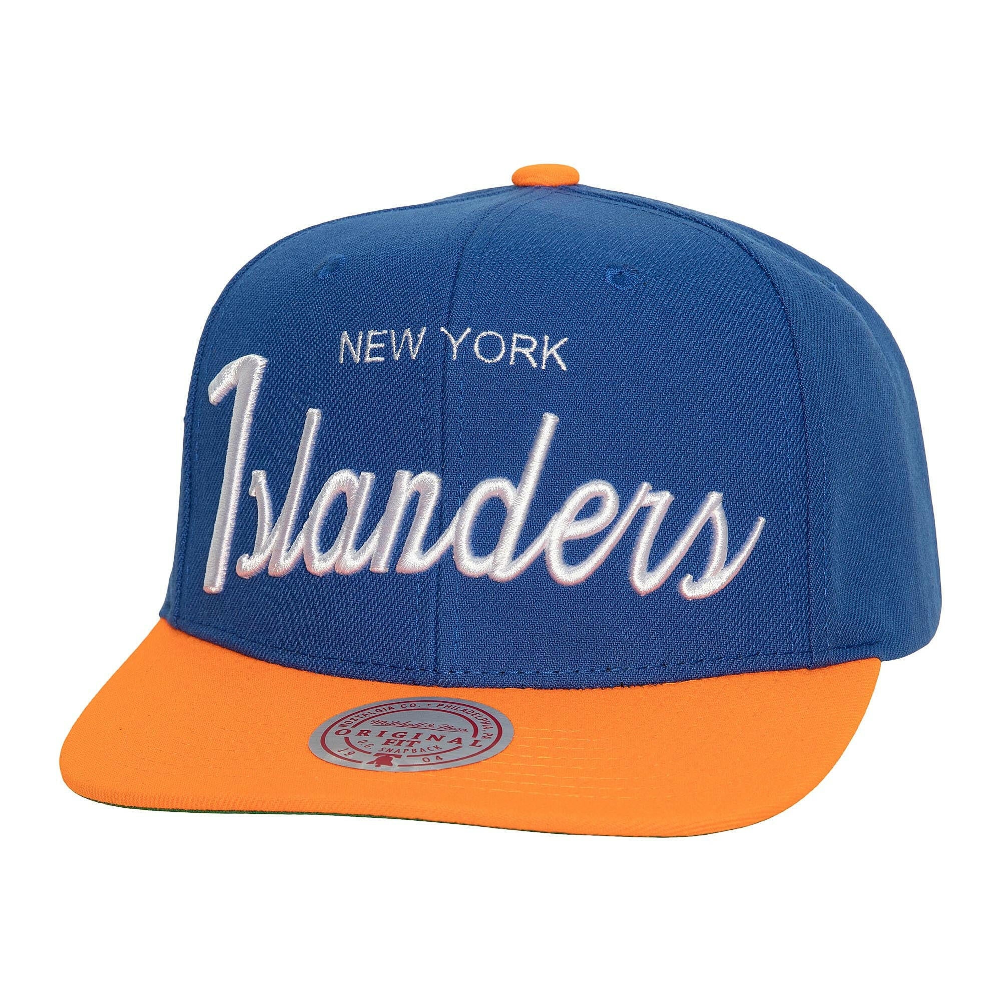 Mitchell & Ness NHL New York Islanders Vintage Script Snapback Hat.