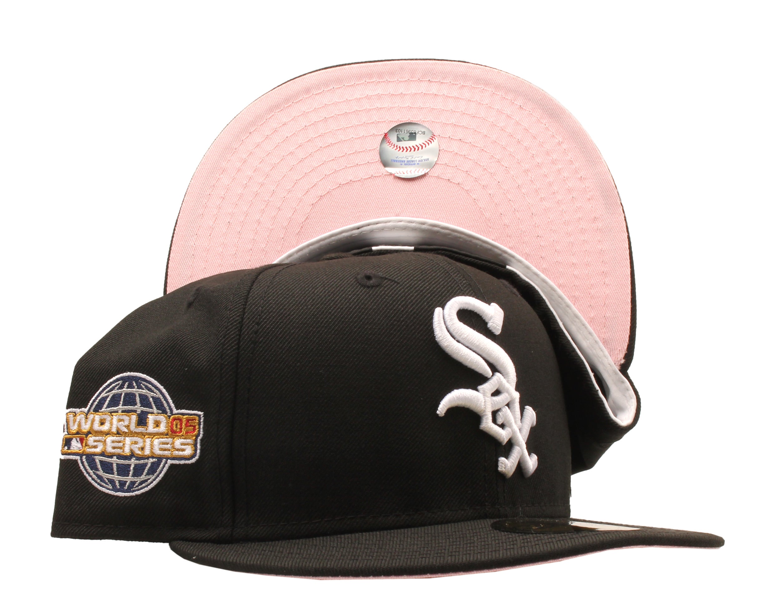 New Era Mens MLB Chicago White Sox 2005 World Series 59FIFTY Fitted Hat 70733789 Sky Blue, Pink Undervisor 7 1/2