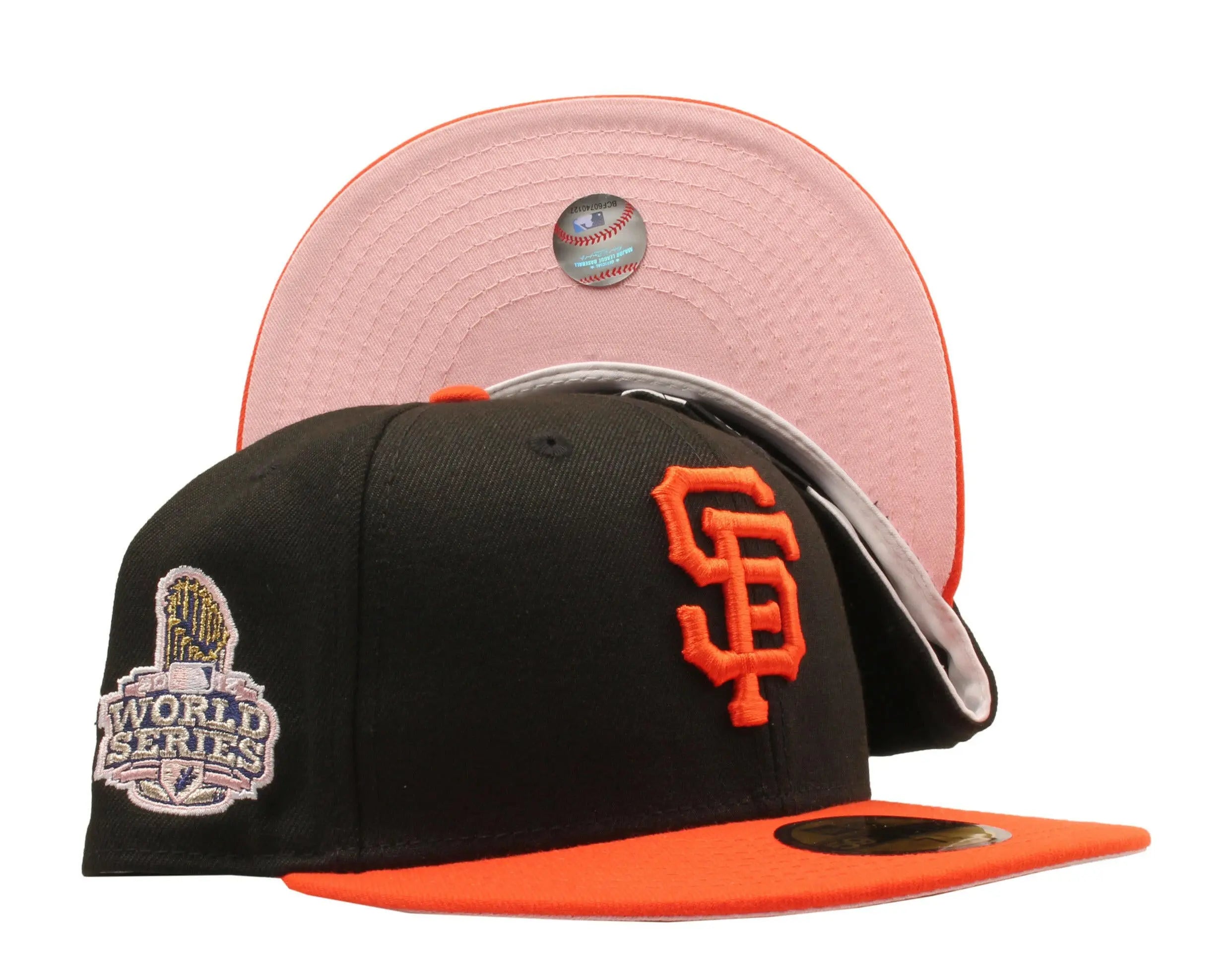 New Era x NYCMode 59Fifty MLB San Francisco Giants 2012 World Series Fitted W/ Pink Undervisor.