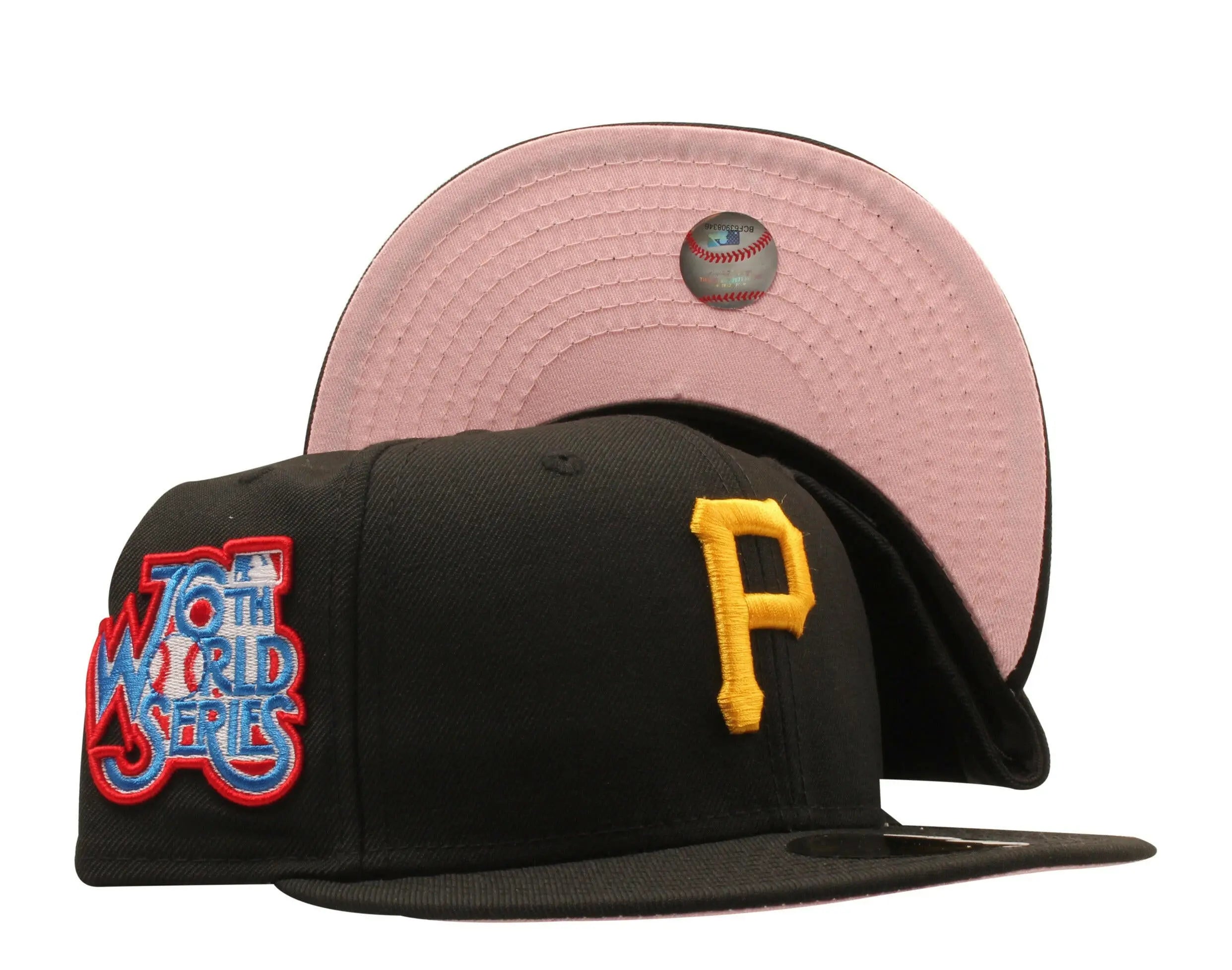 New Era x NYCMode 59Fifty MLB Pittsburgh Pirates 1979 World Series Fitted W/ Pink Undervisor.