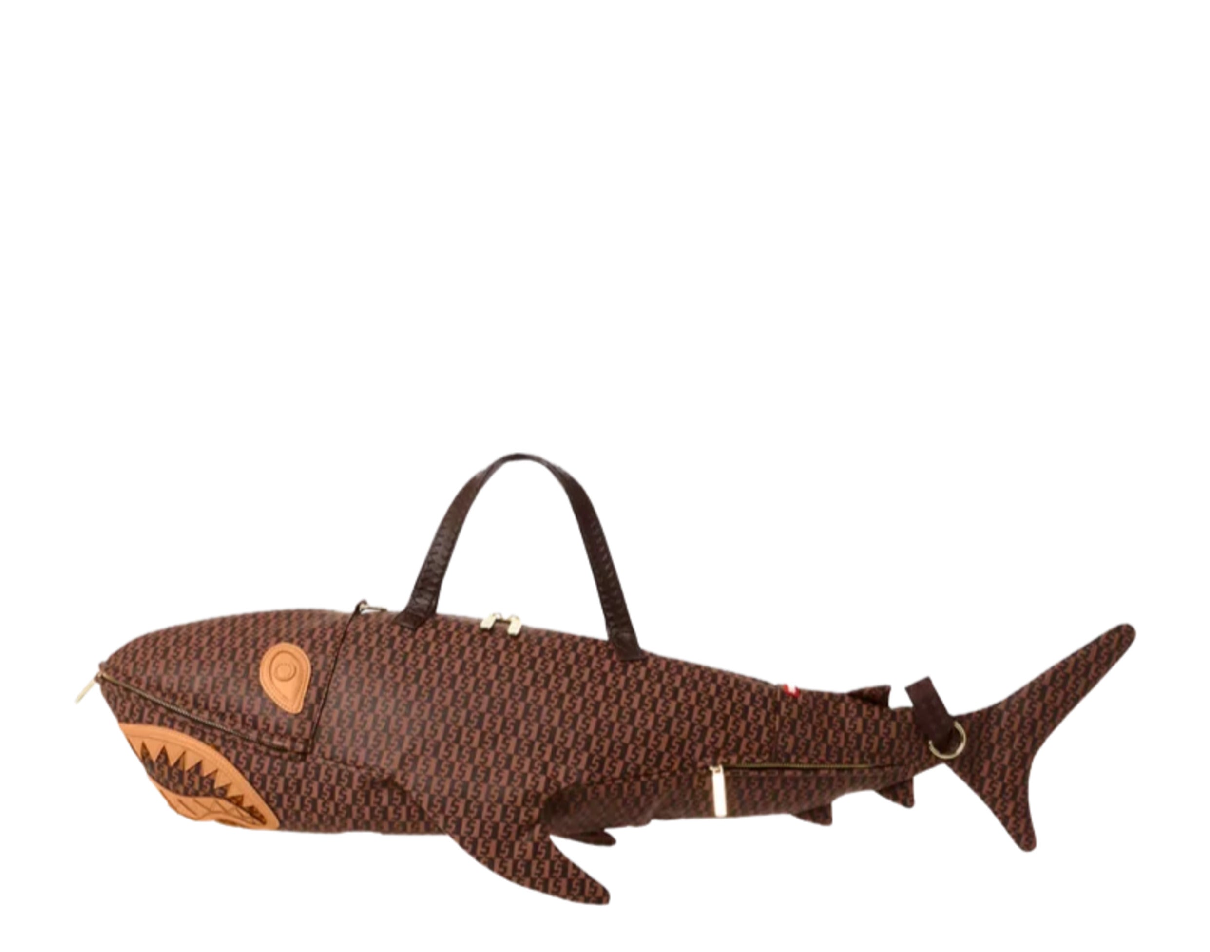 Brown Sprayground Shark Duffle Bag