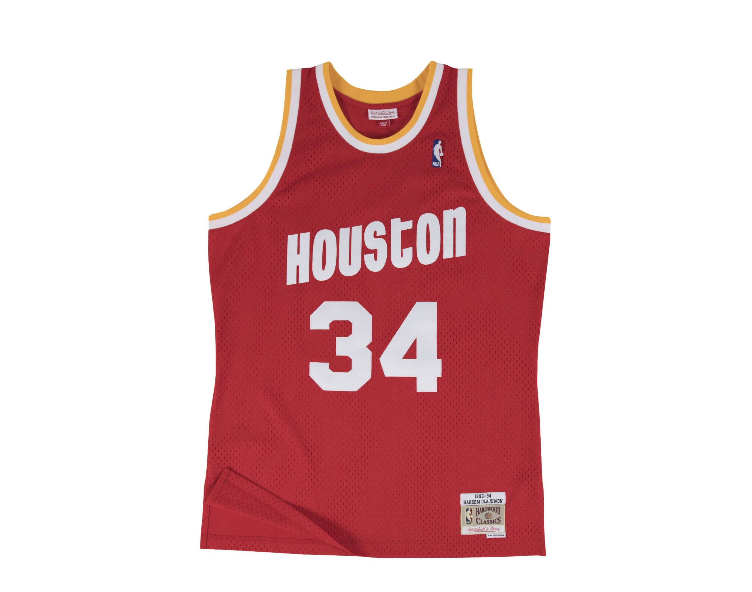 Houston Rockets Hakeem Olajuwon 1993-94 Hardwood Classics Road Swingman  Jersey By Mitchell & Ness - Red - Mens