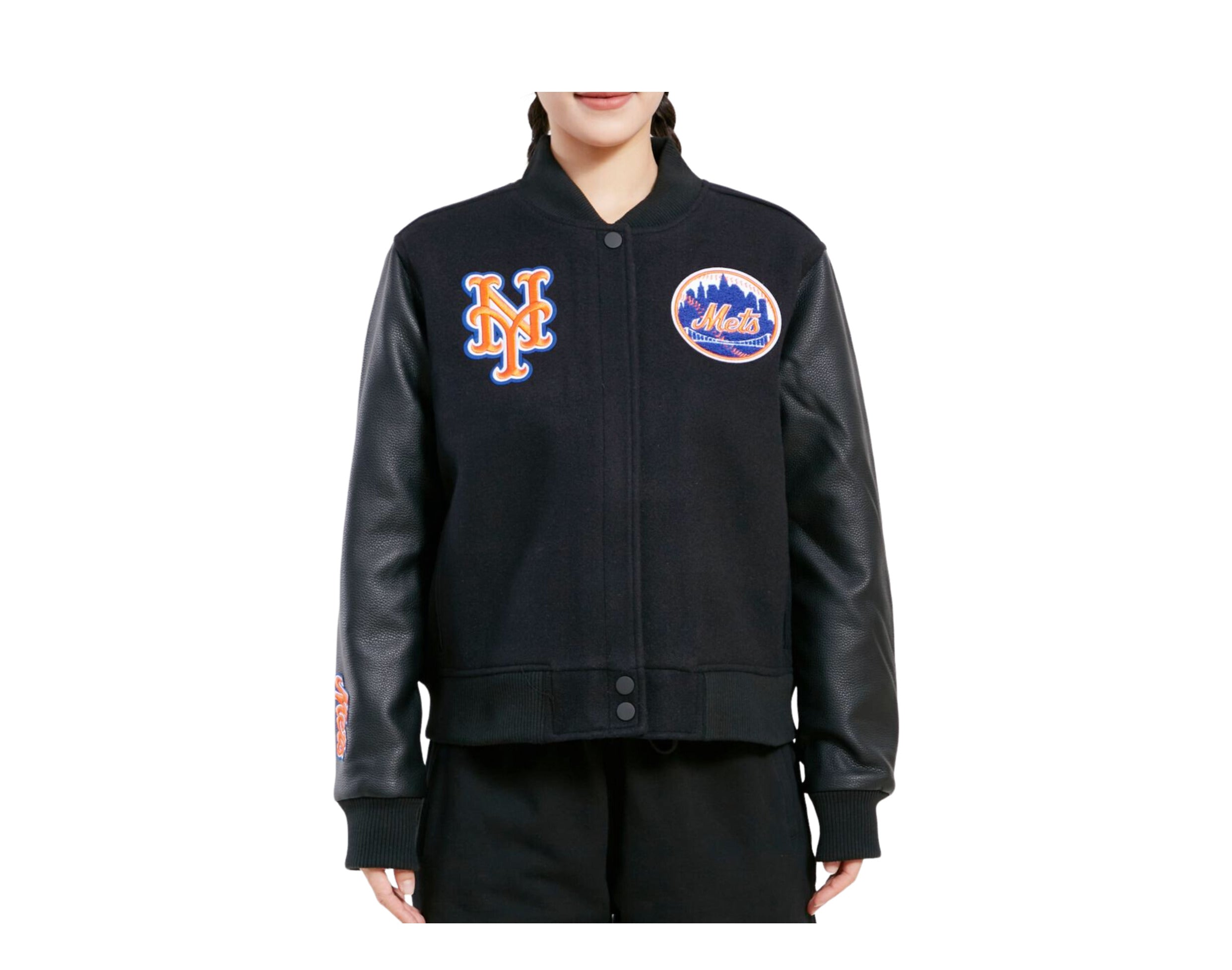 NY Mets Black Wool and Leather Jacket