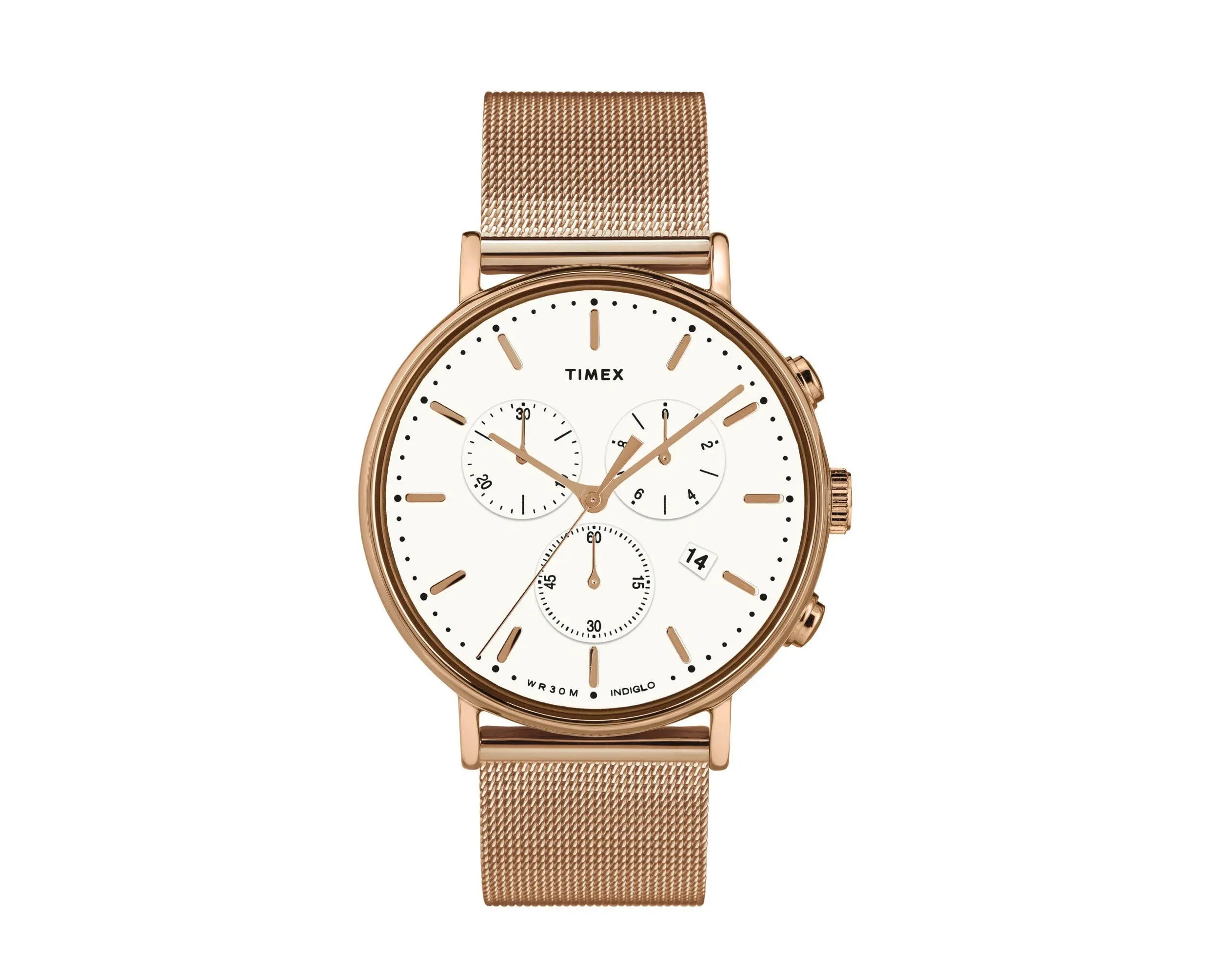 Timex Fairfield Chronograph 41mm Stainless Steel Mesh Band Watch.