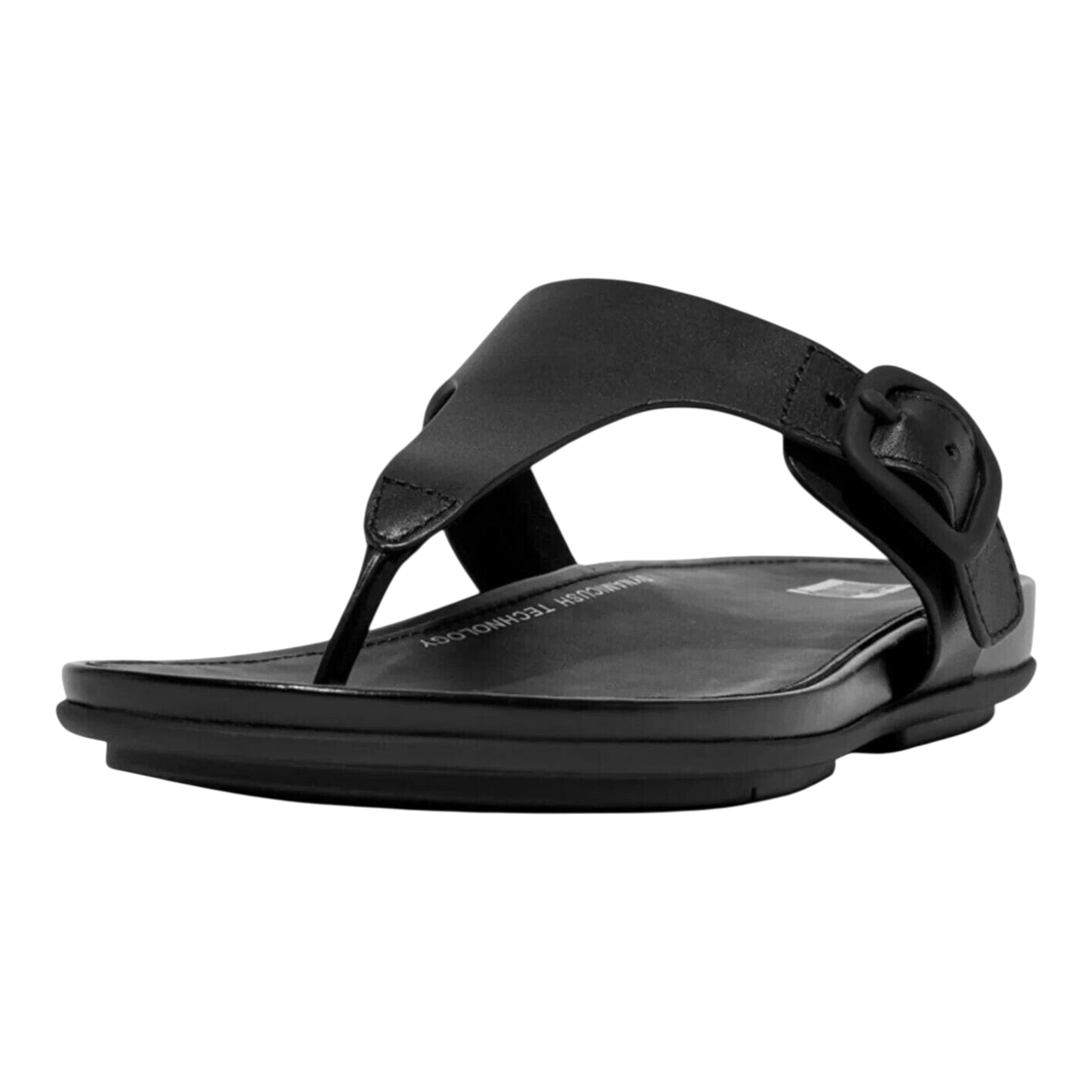 FitFlop Gracie Sandals Women's Black Leather Toe-Post Rubber-Buckle FitFlop
