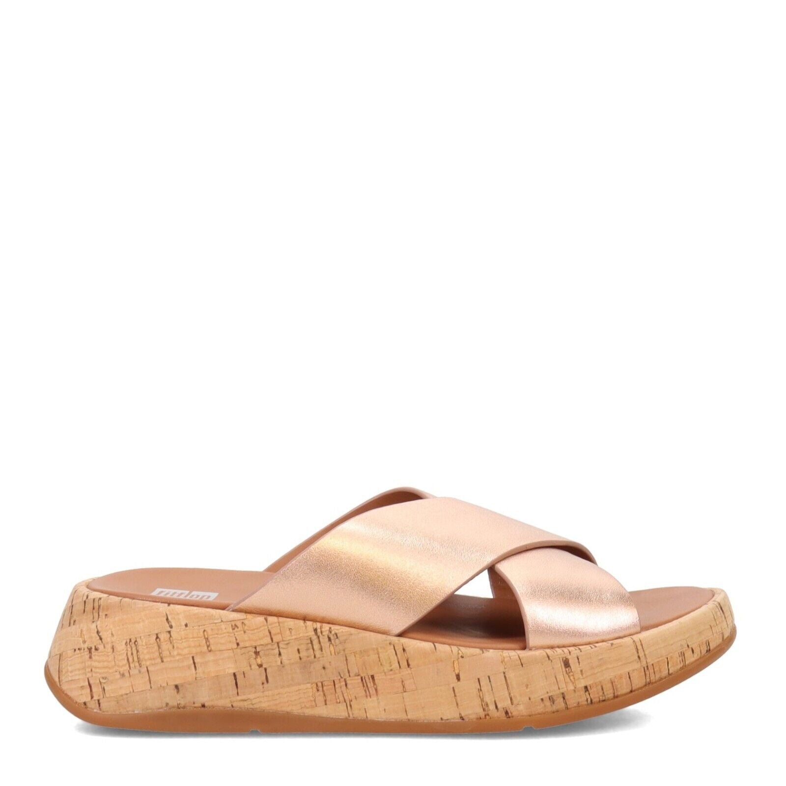 FitFlop F-Mode Cross Sandals Women's Rose Gold Leather Cork Flatform.