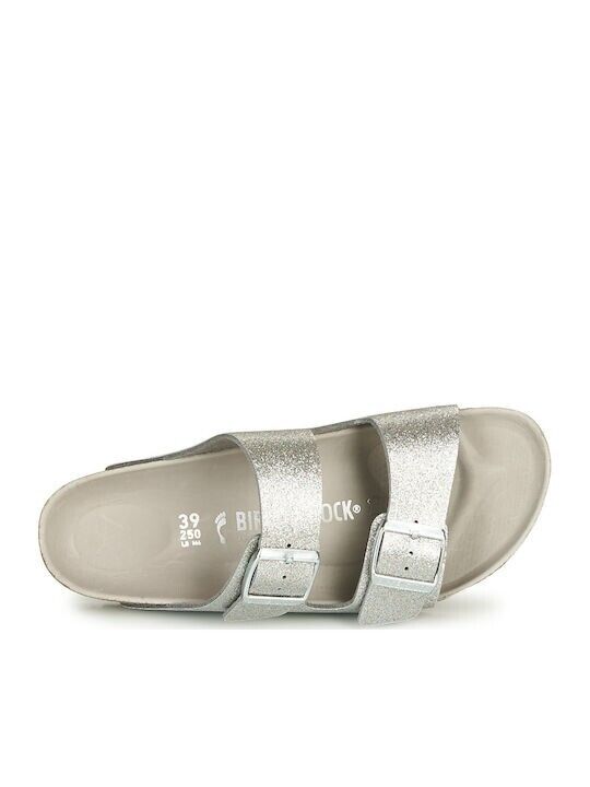 Birkenstock Arizona Slippers Women's Silver Glitter Soft Footbed Slip-On