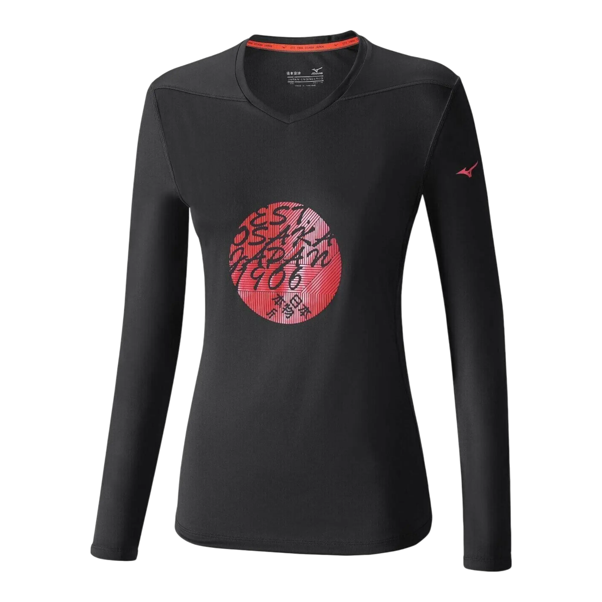 Mizuno Core Running Shirt Men's Black Graphic V-Neck Long Sleeve Mizuno