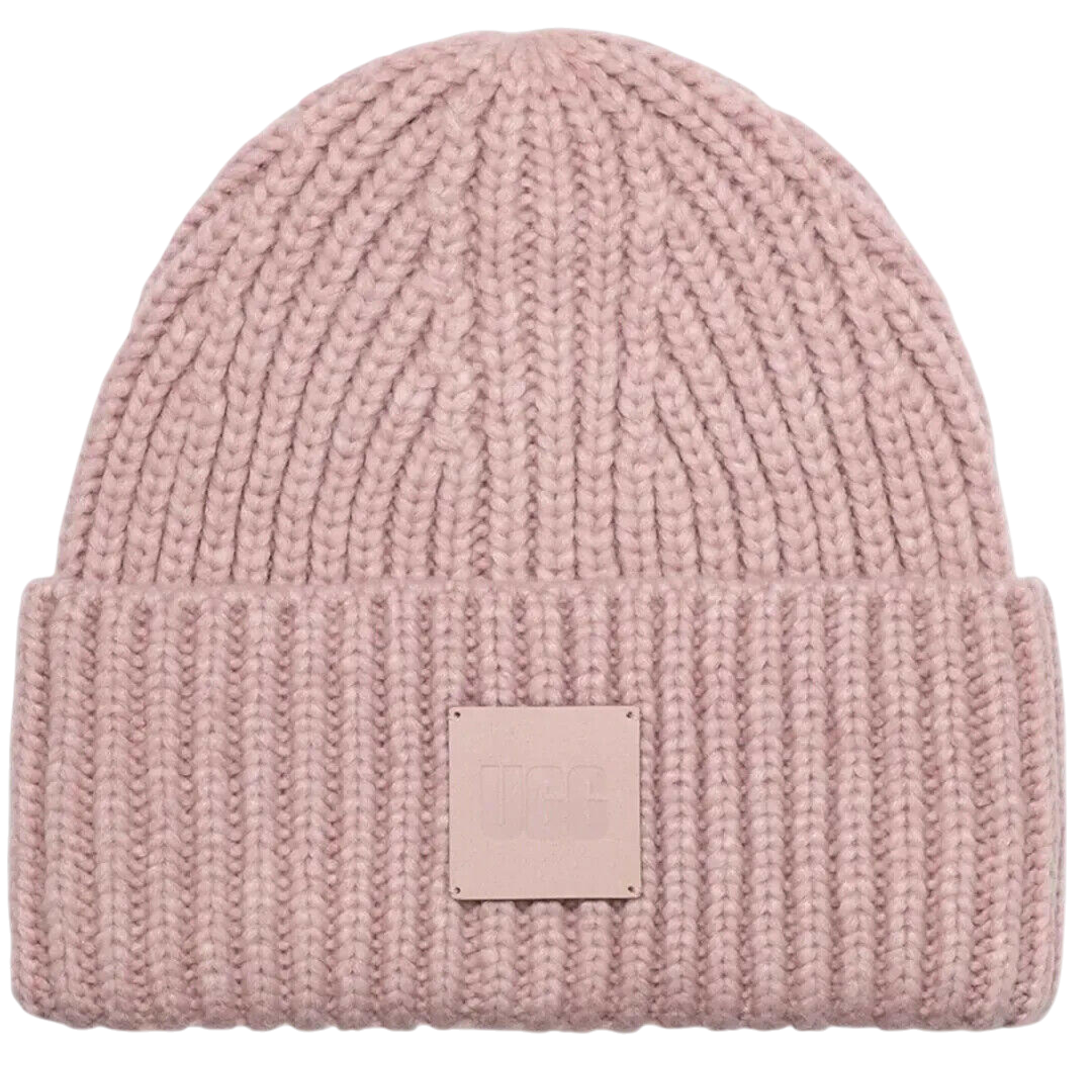 Ugg Chunky Beanie Women's Mauve Rib Knit Logo Patch Fold Over Cuff Hat UGG