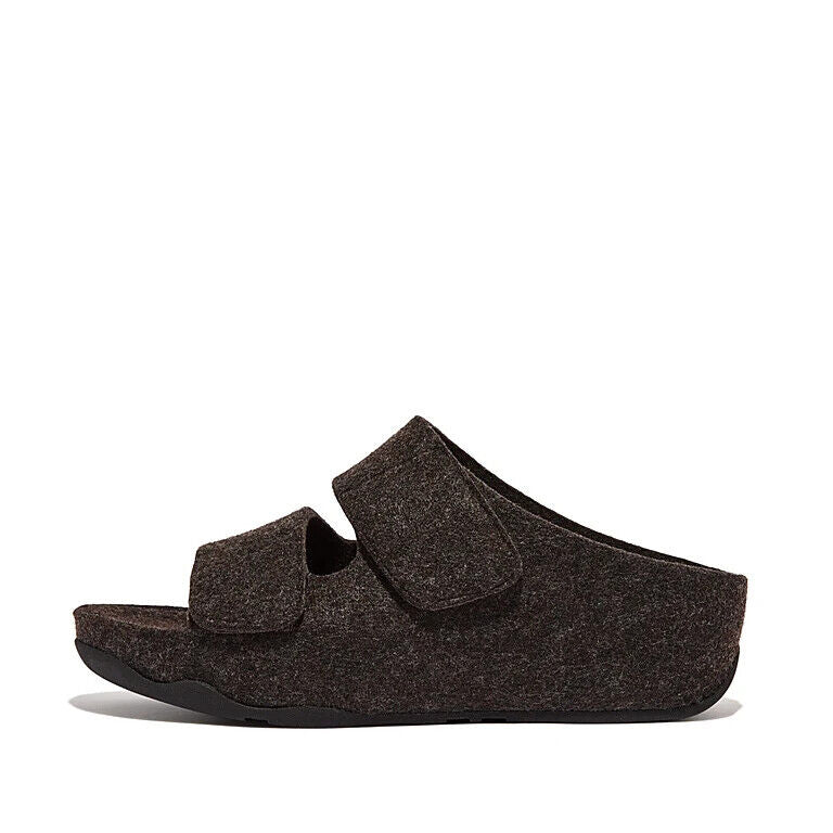 FitFlop Shuv Slide Sandals Women's Black Adjustable Two-Bar Felt