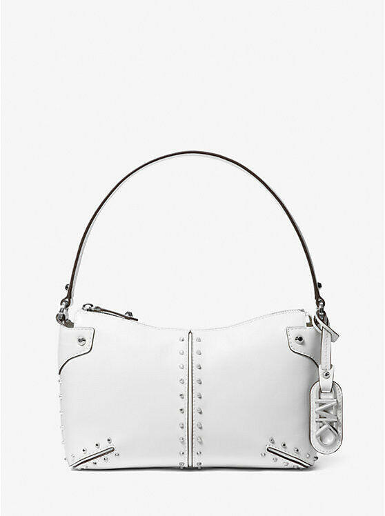 Michael Kors Astor Shoulder Bag Women Large White Leather Studded.