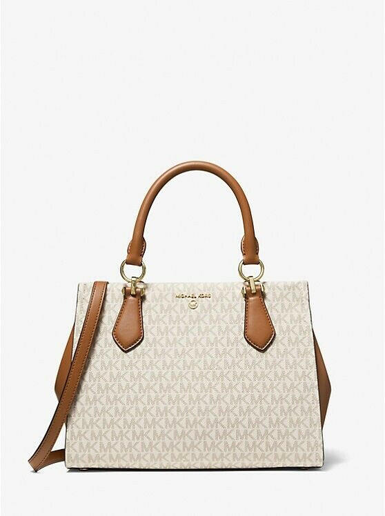 Michael Kors Marilyn Handbag Women Medium ivory Logo Satchel Bag.